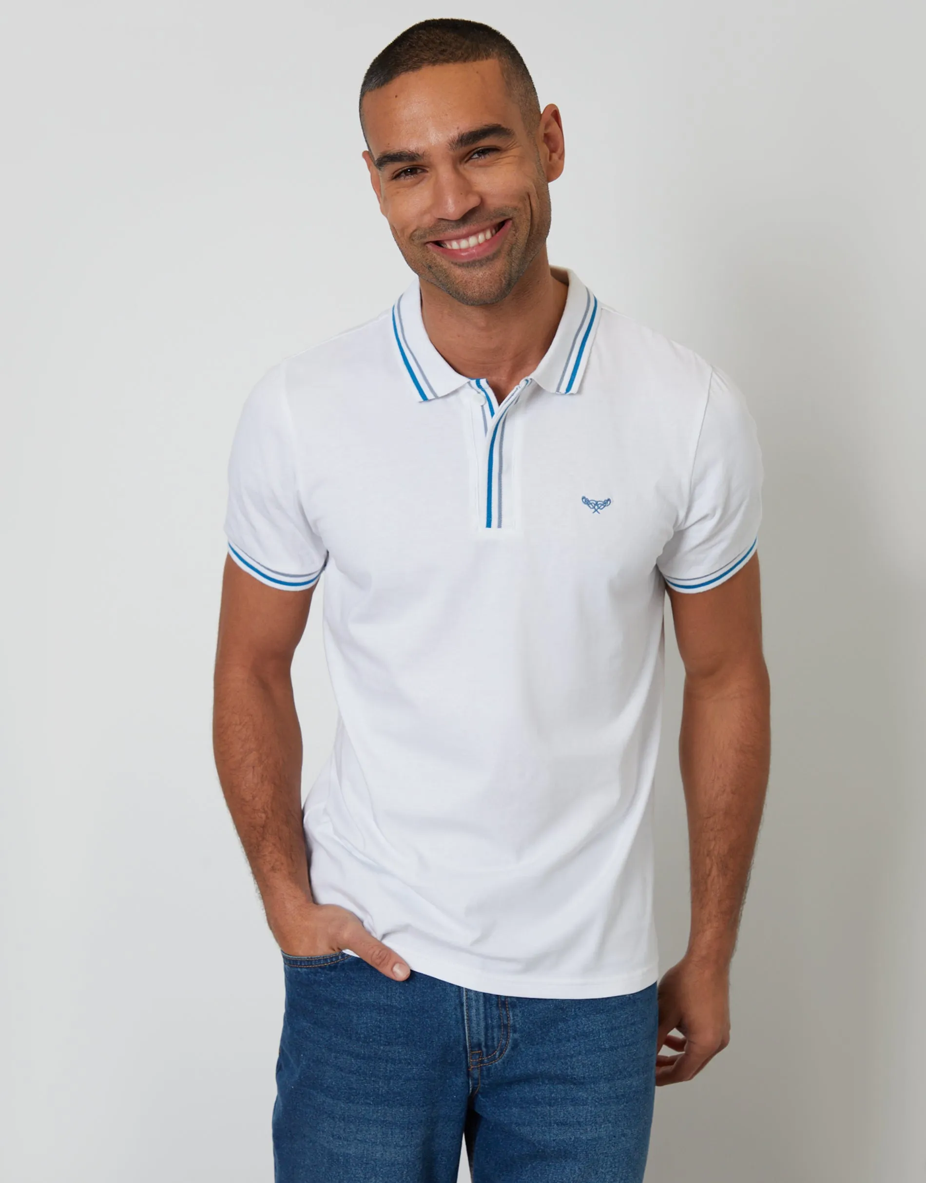 White Contrast Tipping Hidden Placket Polo Shirt sold by Threadbare