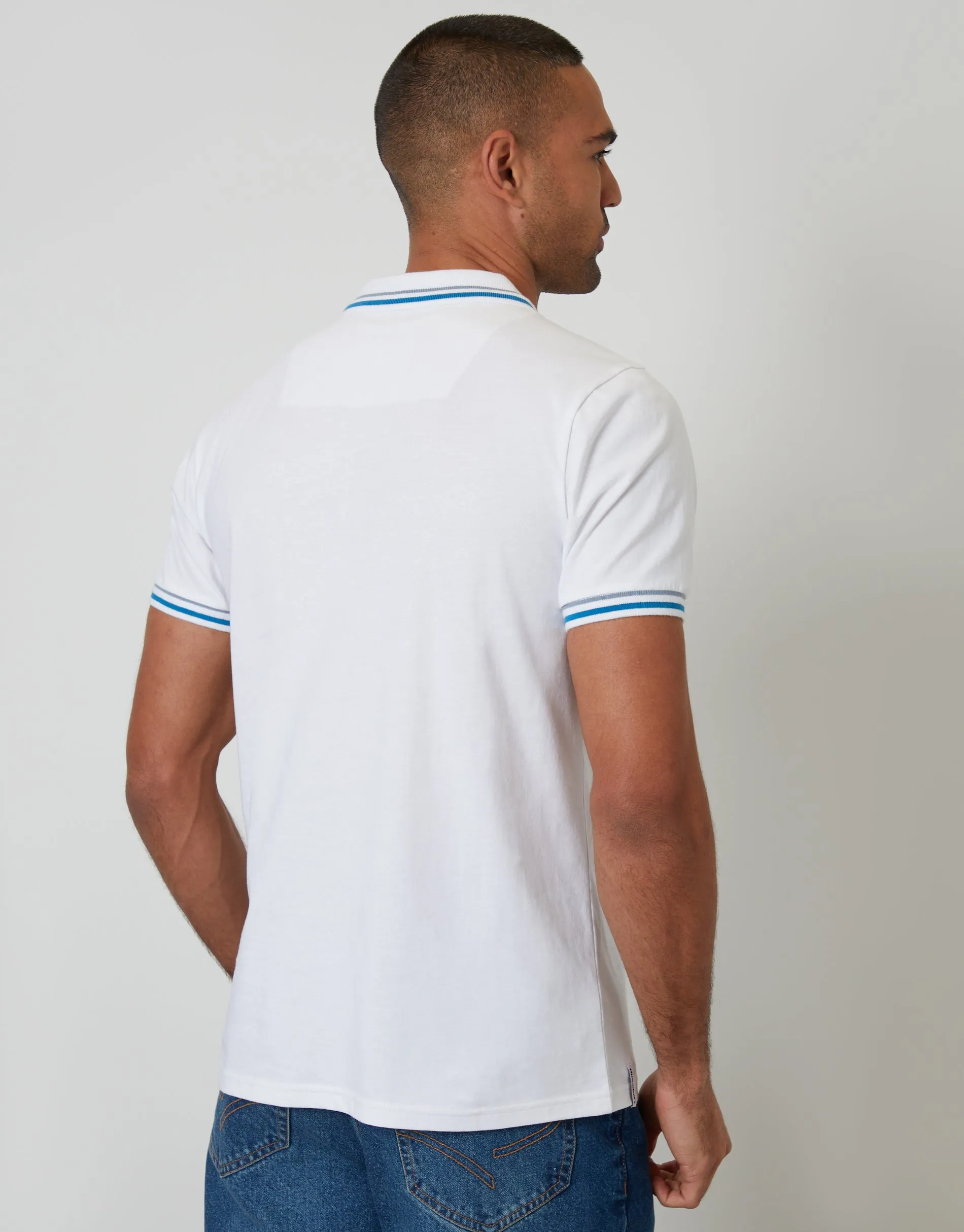White Contrast Tipping Hidden Placket Polo Shirt sold by Threadbare product image thumbnail 2