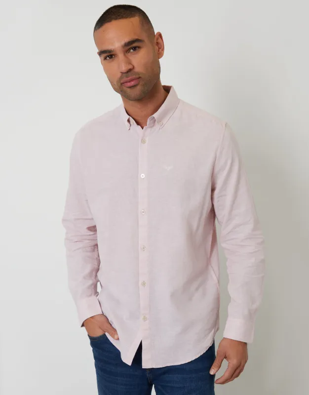Long Sleeve Linen Blend Shirt in Pink made by Threadbare