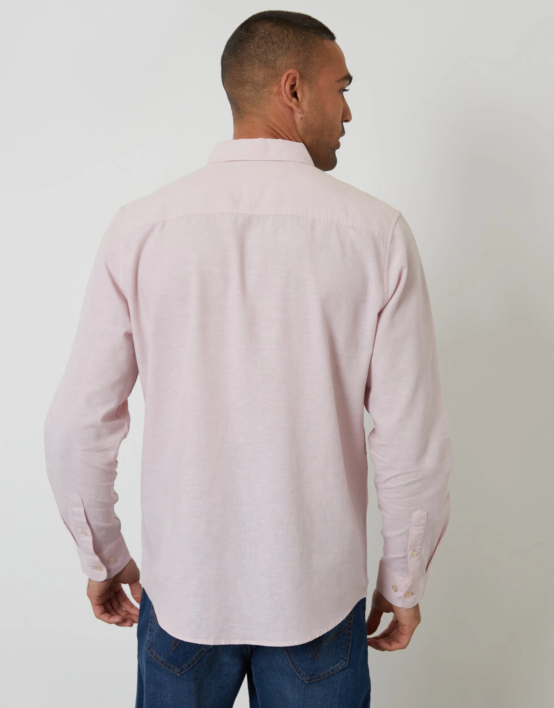 Long Sleeve Linen Blend Shirt in Pink sold by Threadbare product image thumbnail 2