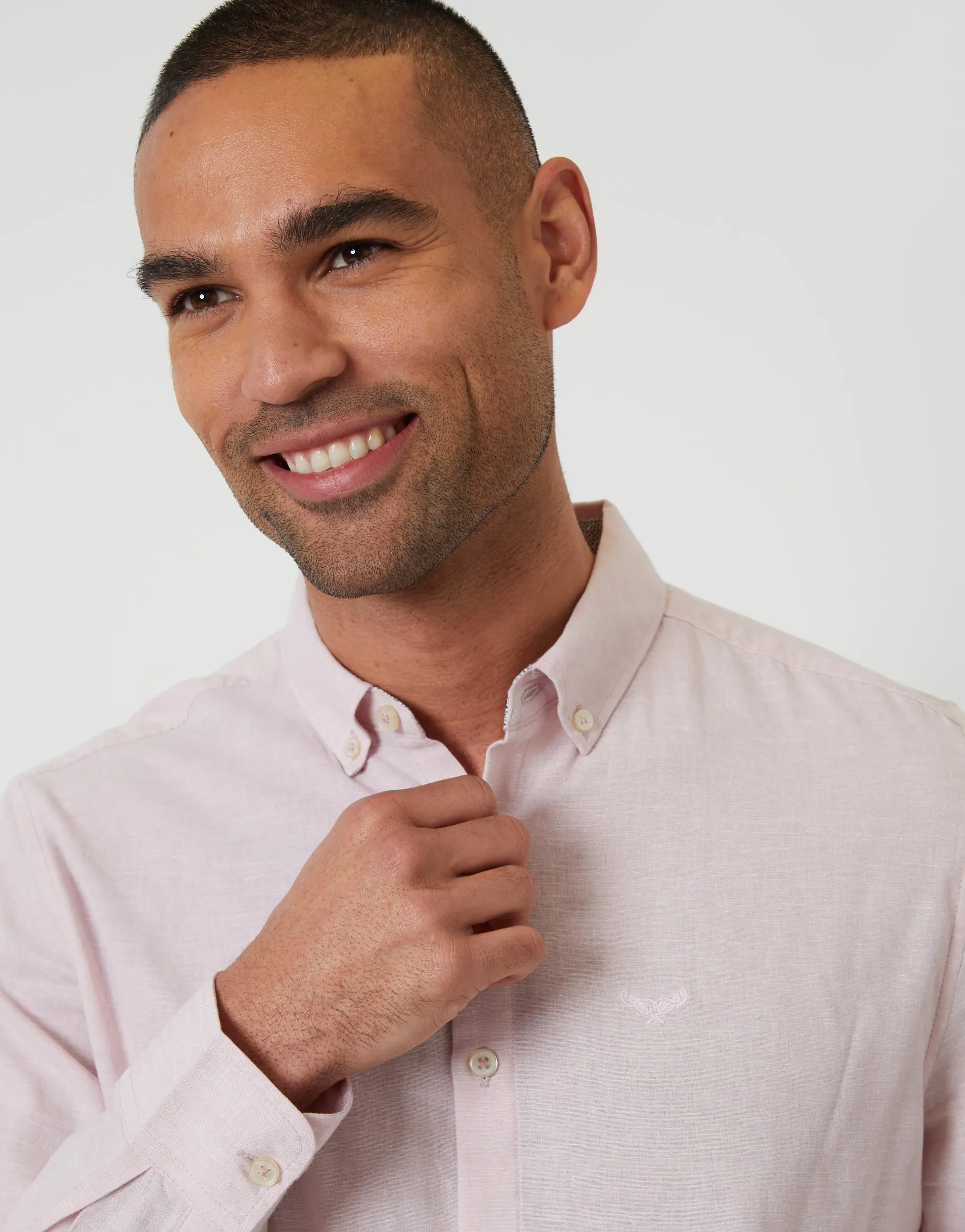 Long Sleeve Linen Blend Shirt in Pink sold by Threadbare product image thumbnail 4