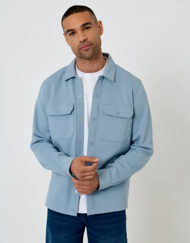 Dusky Blue Pique Popper Fastening Shacket made by Threadbare