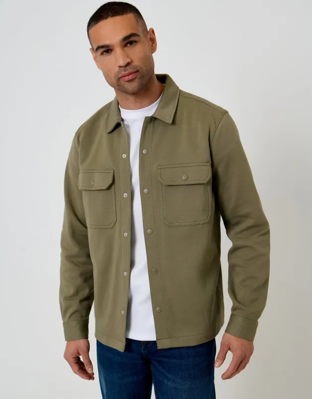 Sage Green Pique Popper Fastening Shacket made by Threadbare