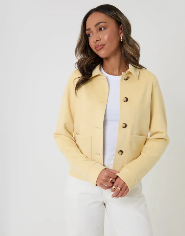Yellow Cropped Button Up Suedette Shacket made by Threadbare