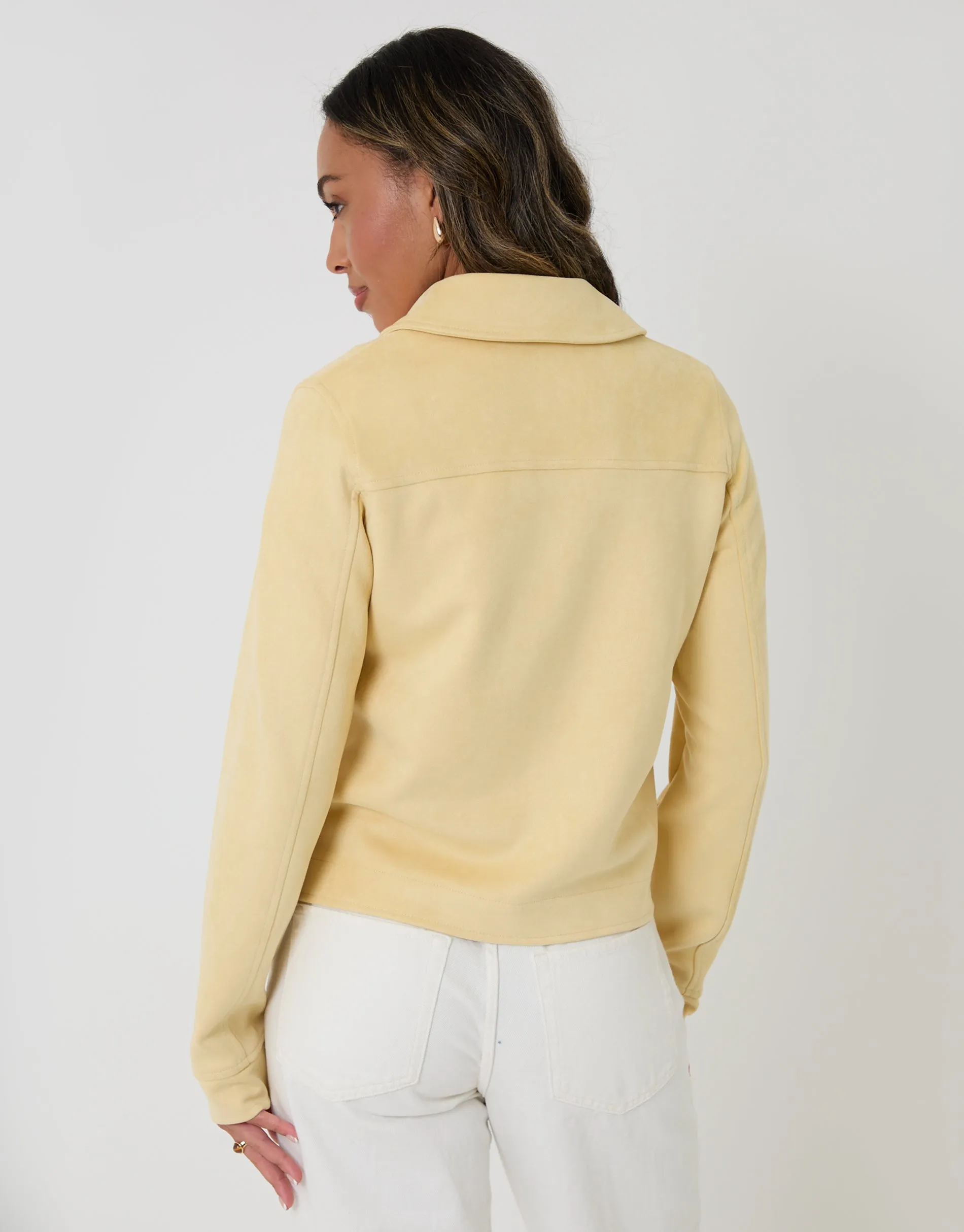 Cropped Button Up Suedette Shacket in Yellow sold by Threadbare product image thumbnail 2