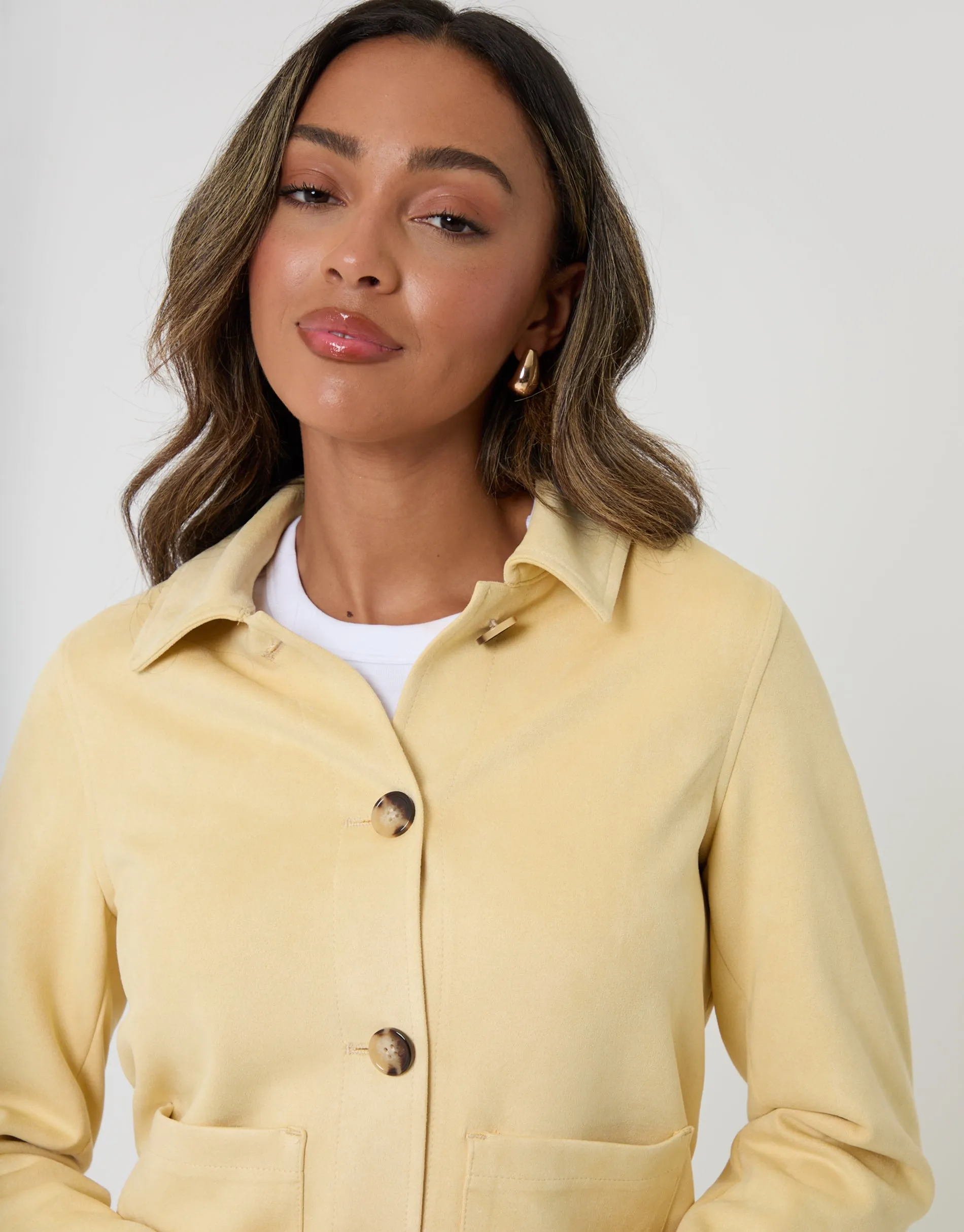 Cropped Button Up Suedette Shacket in Yellow sold by Threadbare product image thumbnail 4