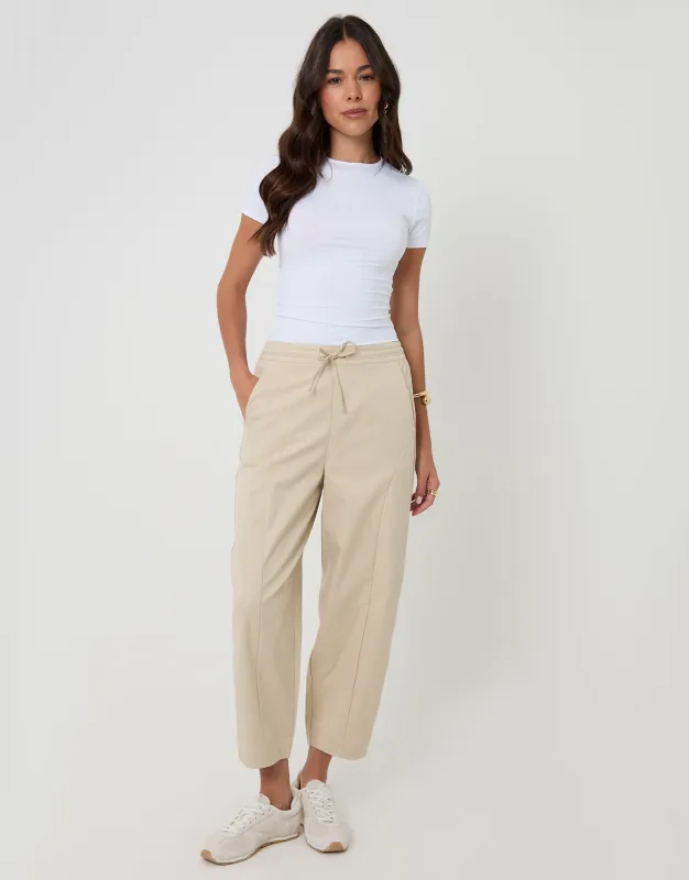 Curved Seam Barrel Leg Trousers in Ecru made by Threadbare