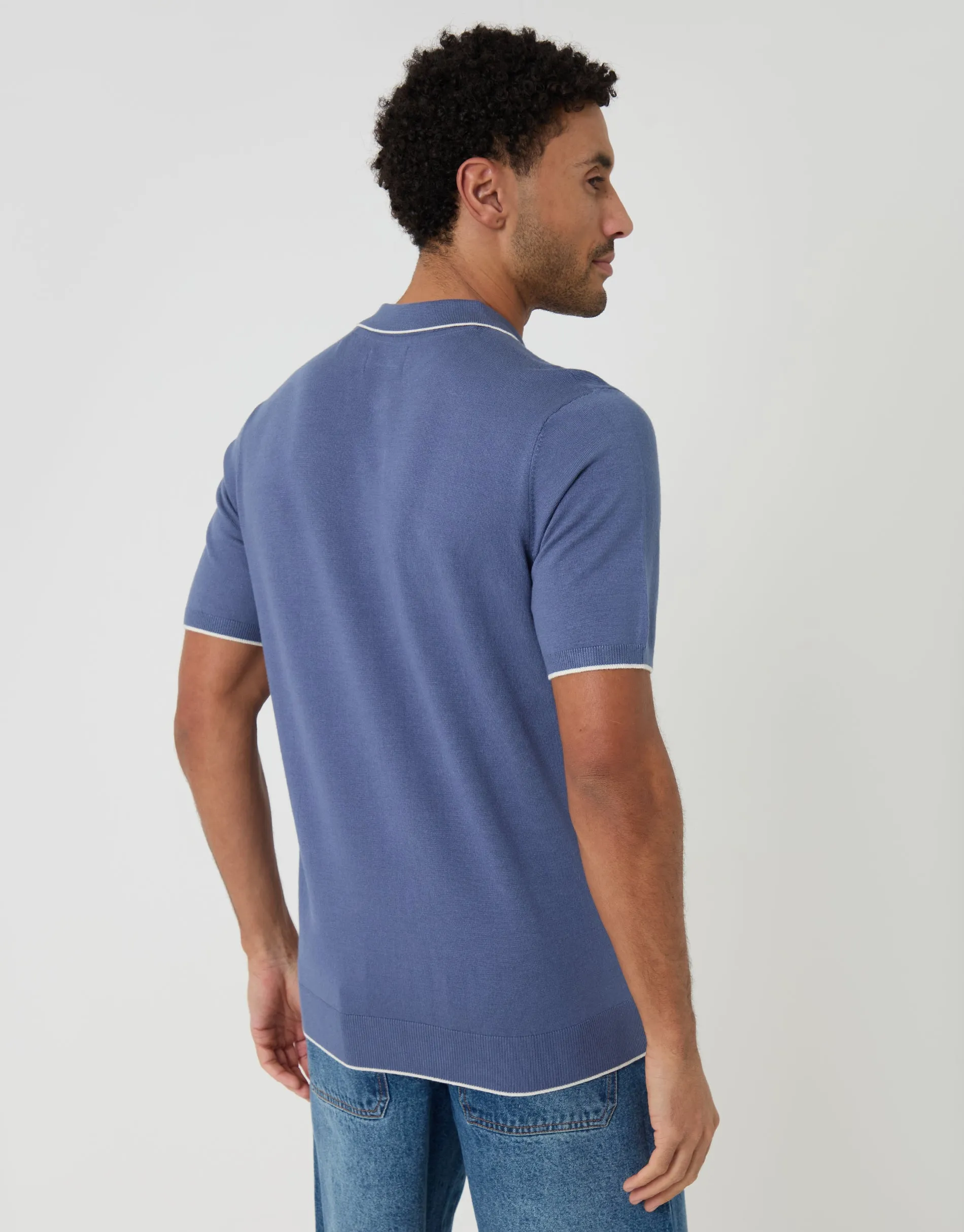 Blue Knitted Quarter Zip Polo With Contrast Tipping sold by Threadbare product image thumbnail 2