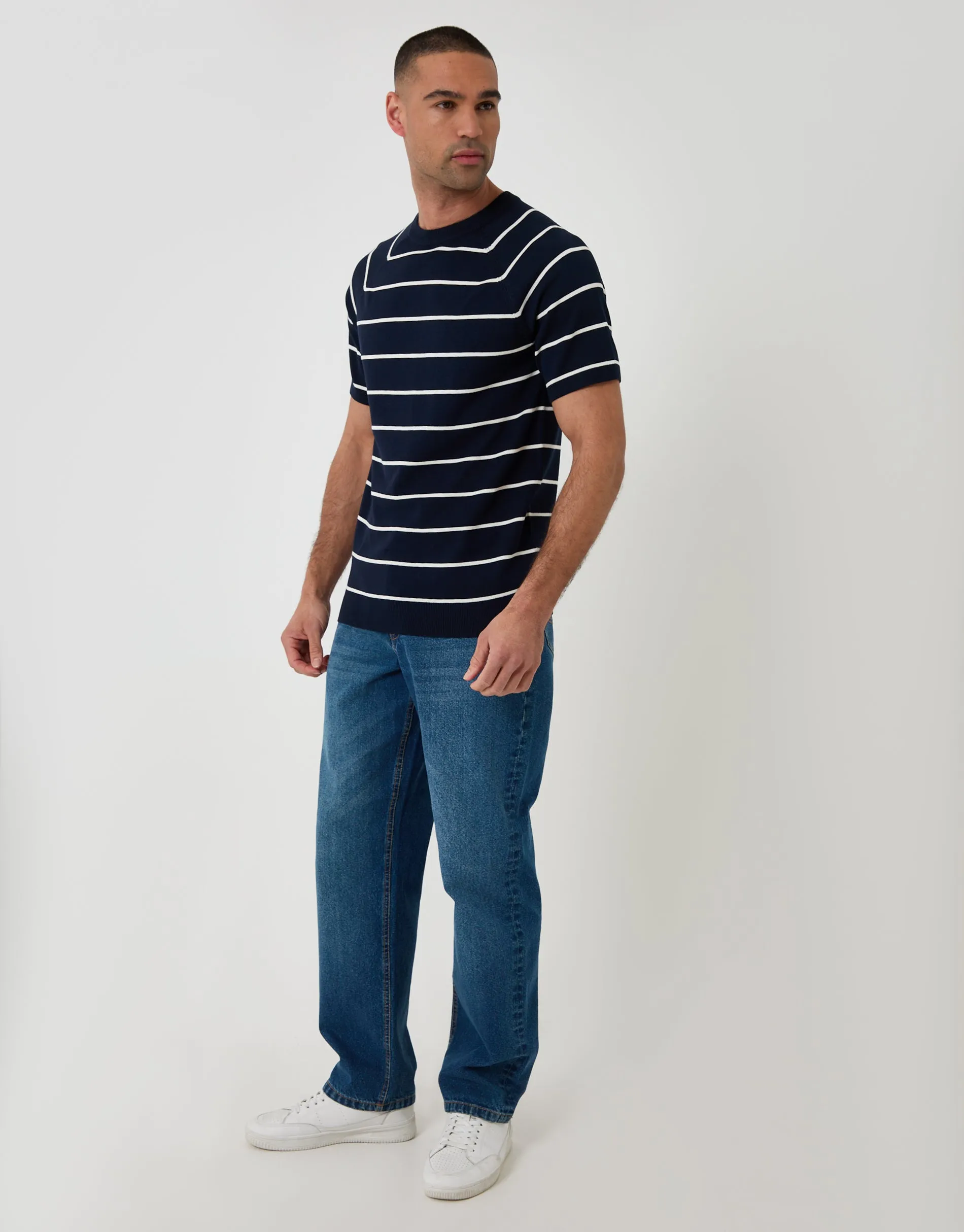 Navy Textured Stripe Knitted T-Shirt sold by Threadbare product image thumbnail 3