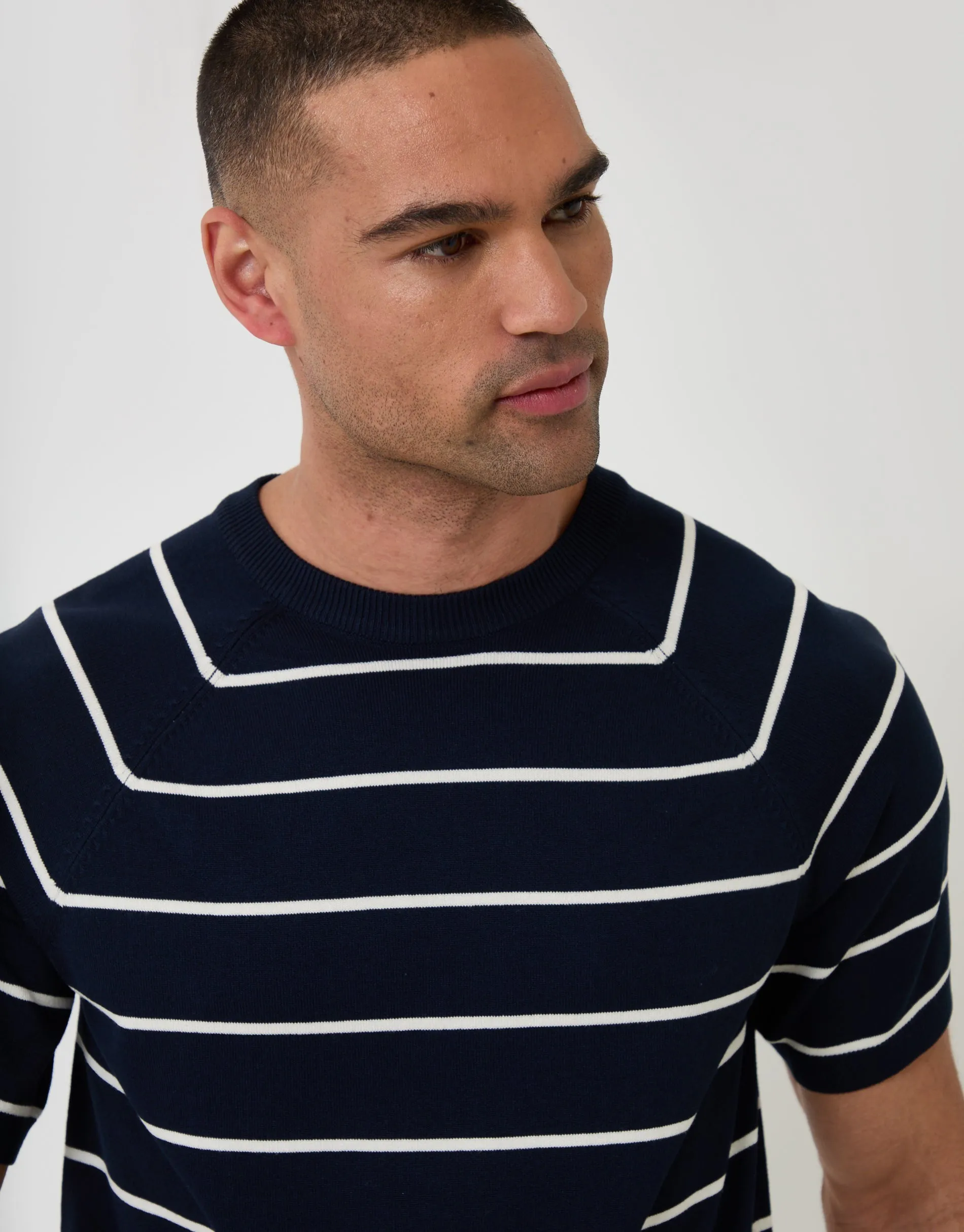 Navy Textured Stripe Knitted T-Shirt sold by Threadbare product image thumbnail 4