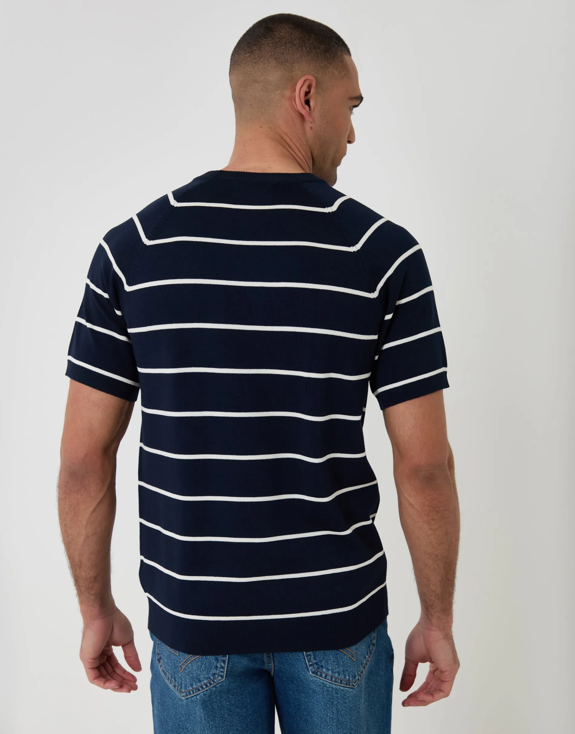 Navy Textured Stripe Knitted T-Shirt sold by Threadbare product image thumbnail 2
