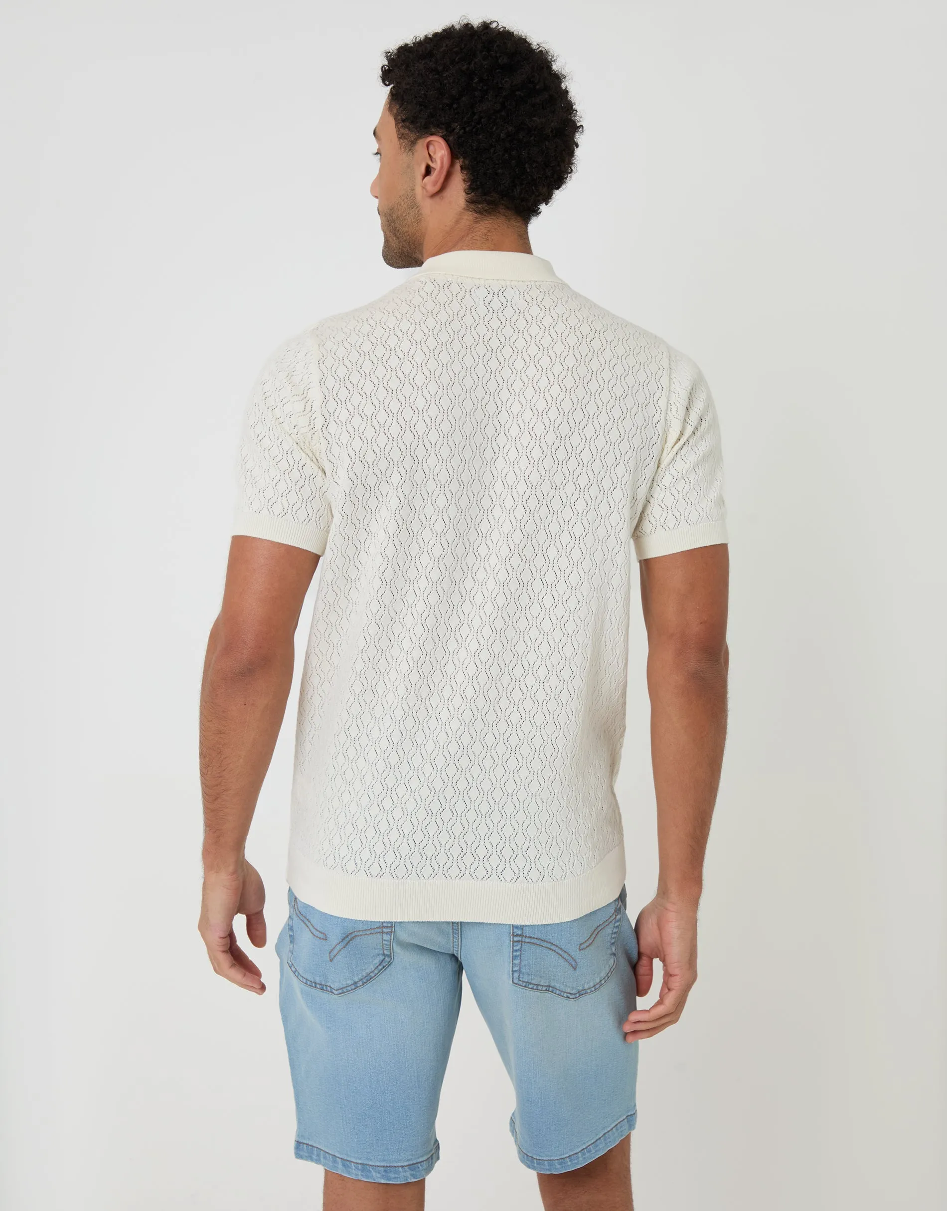Ecru Textured Knit Short Sleeve Polo sold by Threadbare product image thumbnail 2