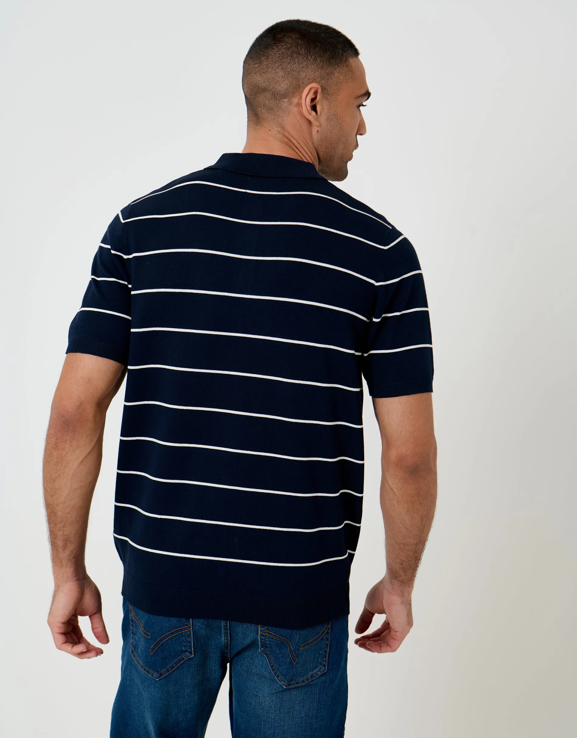 Navy Ribbed Stripe Knitted Polo sold by Threadbare product image thumbnail 2