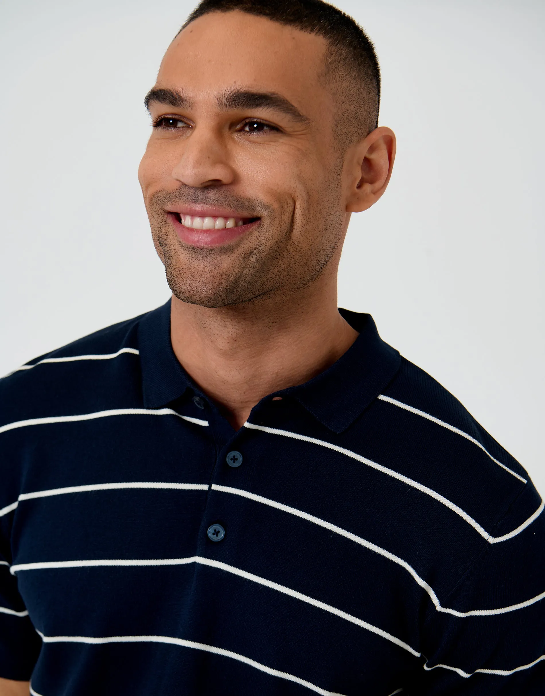 Navy Ribbed Stripe Knitted Polo sold by Threadbare product image thumbnail 4