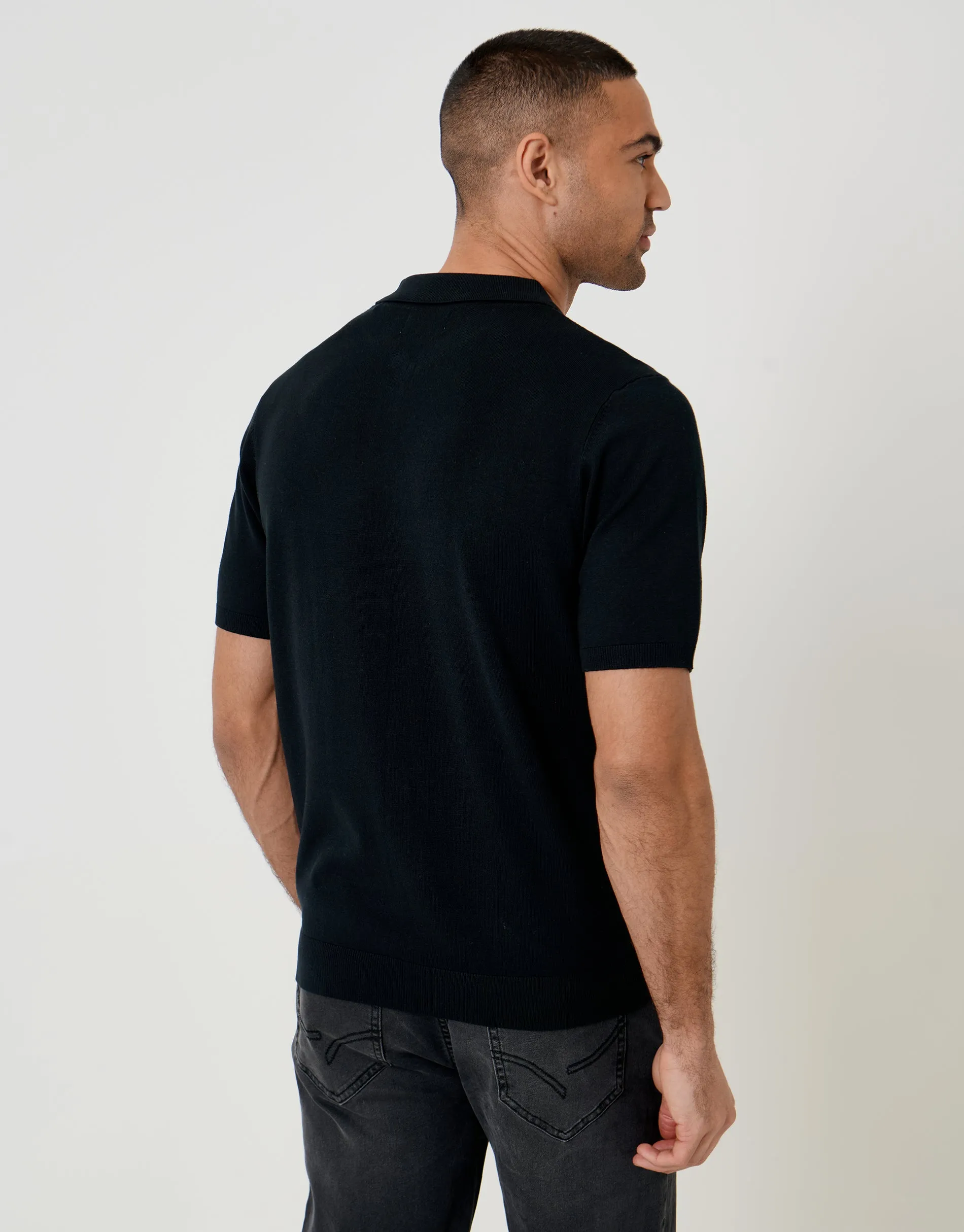 Black Quarter Zip Knitted Polo sold by Threadbare product image thumbnail 2