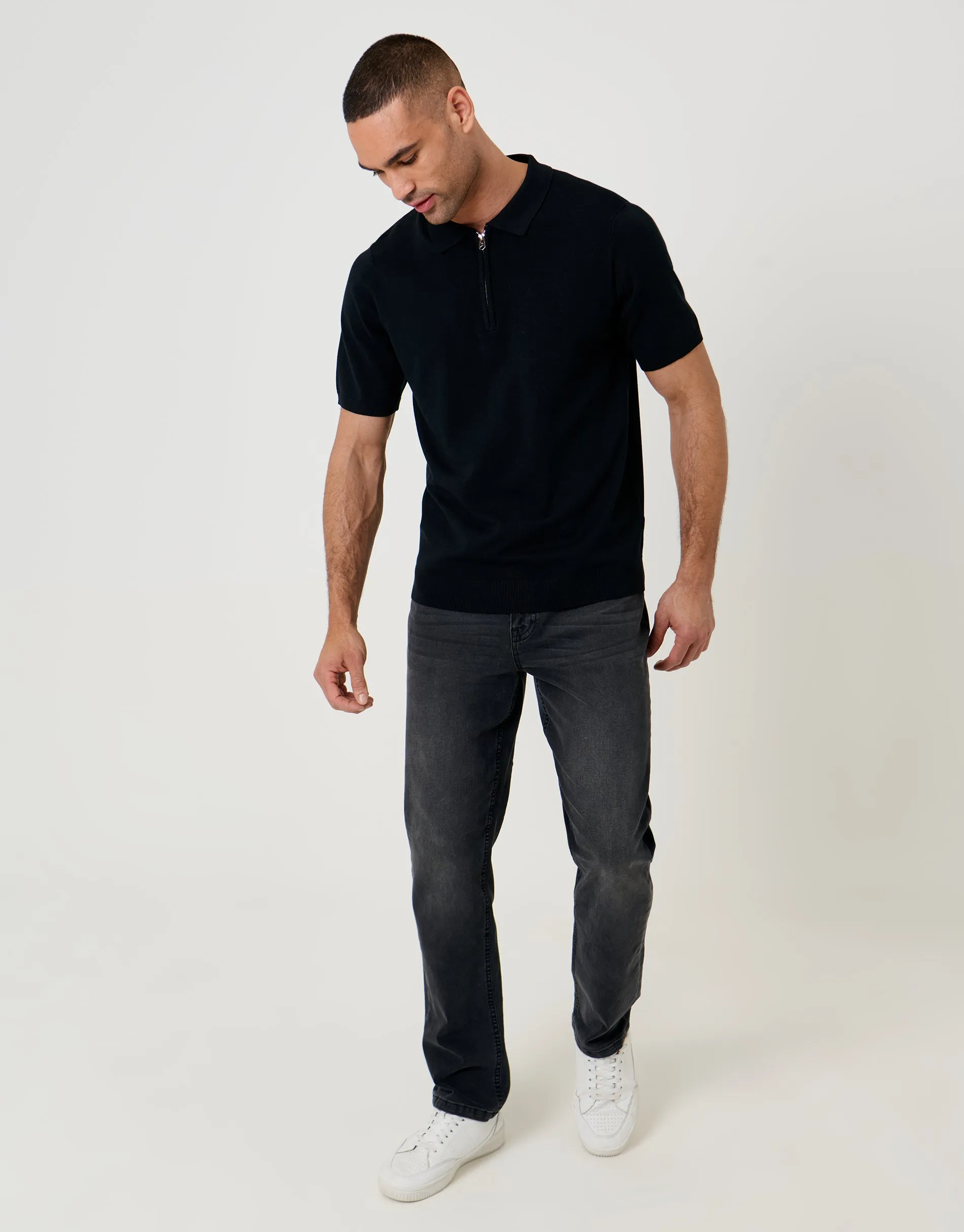 Black Quarter Zip Knitted Polo sold by Threadbare product image thumbnail 3