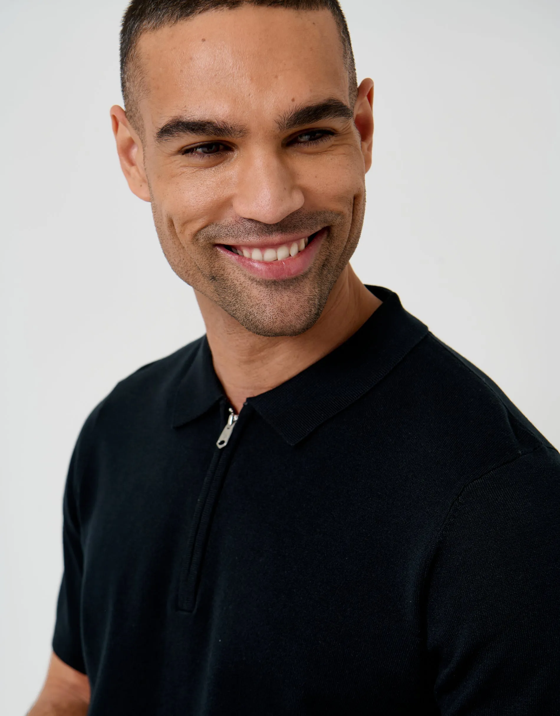 Black Quarter Zip Knitted Polo sold by Threadbare product image thumbnail 4