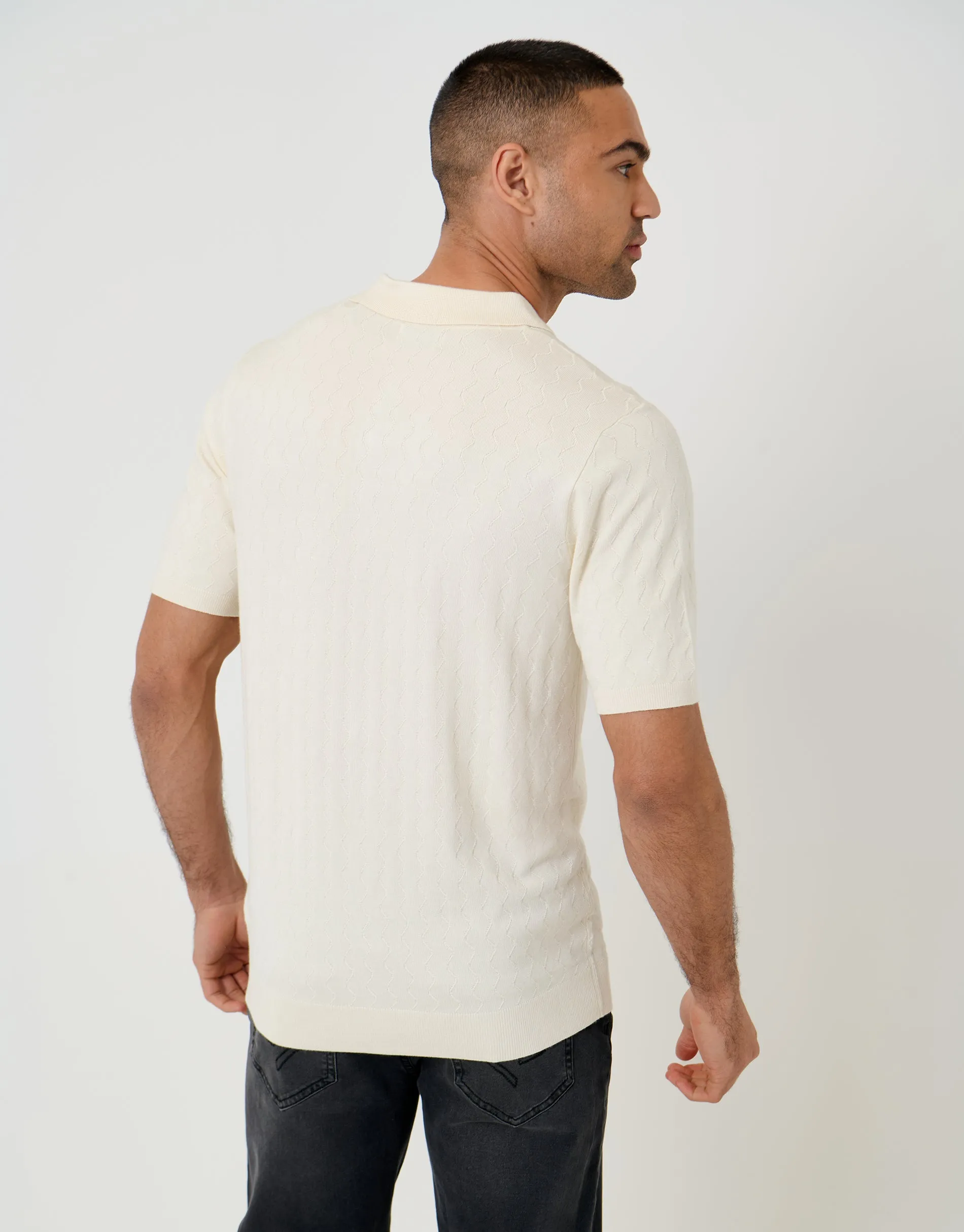 Ecru Zig Zag Stitch Knitted Polo sold by Threadbare product image thumbnail 2