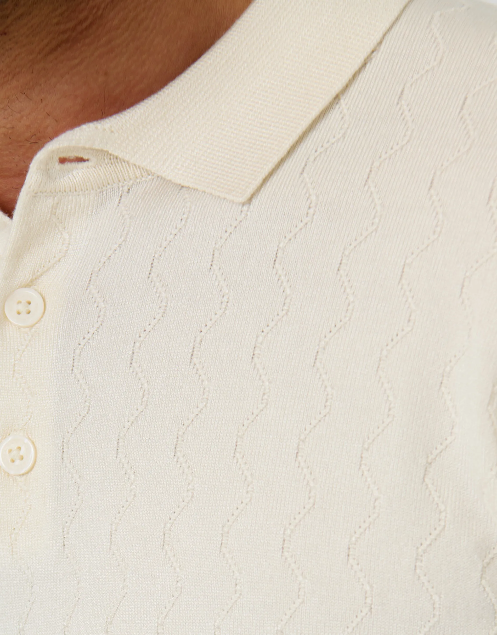 Ecru Zig Zag Stitch Knitted Polo sold by Threadbare product image thumbnail 5