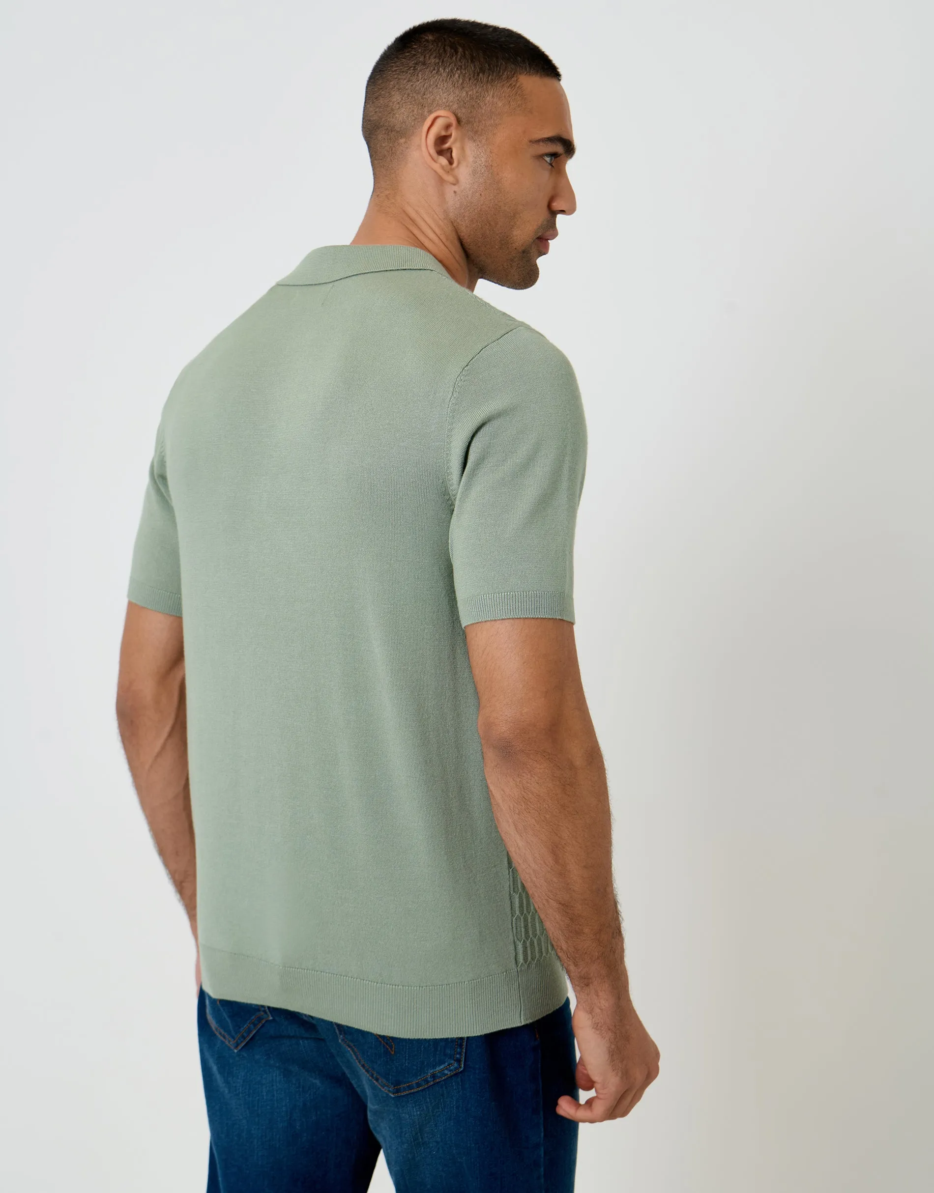 Sage Green Textured Knit Quarter Zip Polo sold by Threadbare product image thumbnail 2