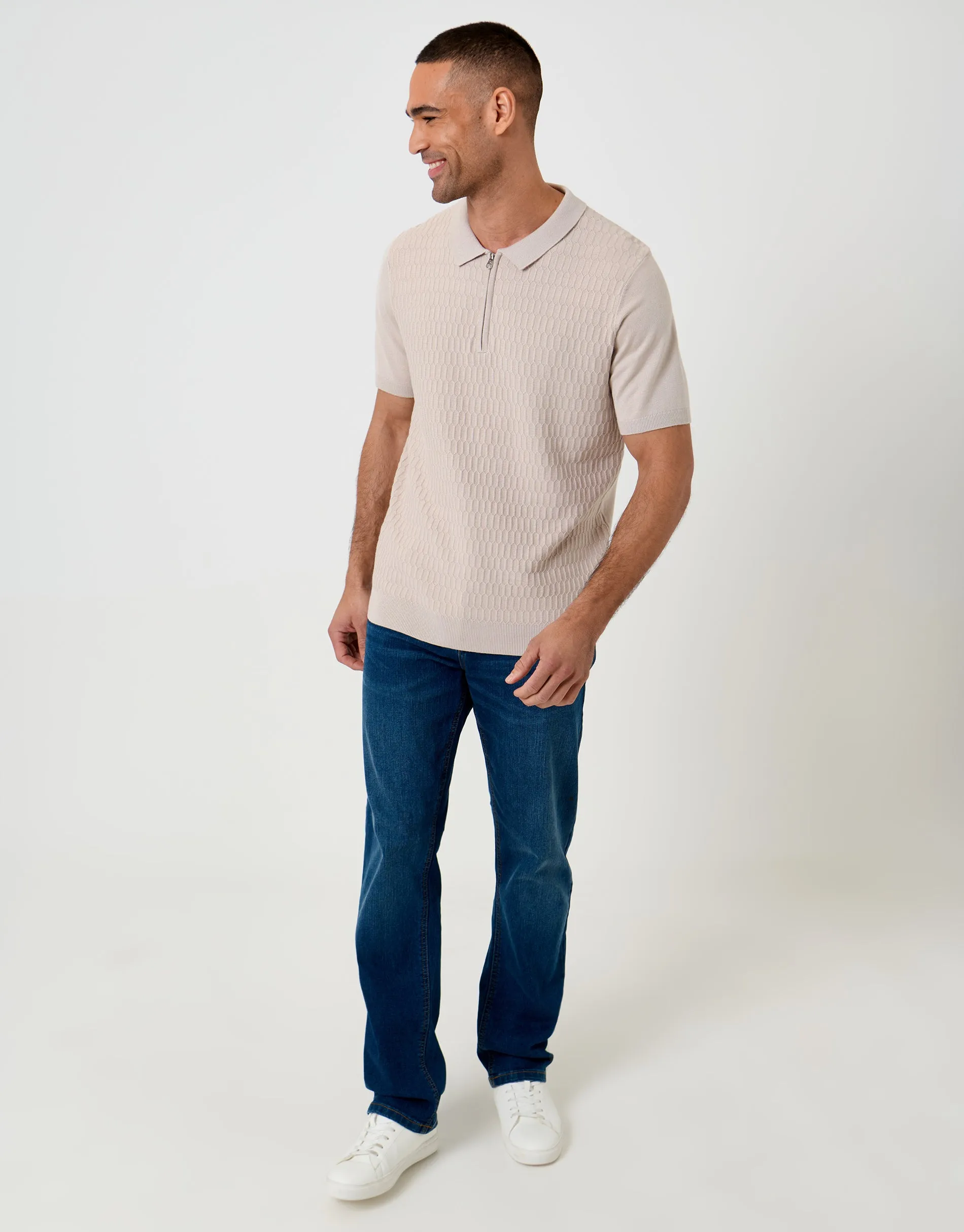 Taupe Textured Knit Quarter Zip Polo sold by Threadbare product image thumbnail 3