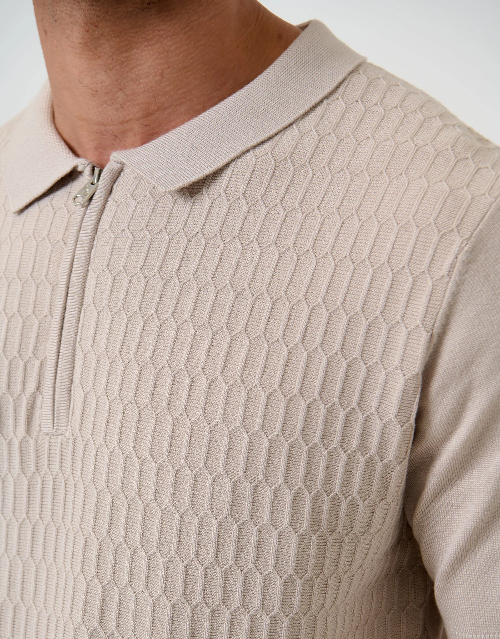 Taupe Textured Knit Quarter Zip Polo sold by Threadbare product image thumbnail 5