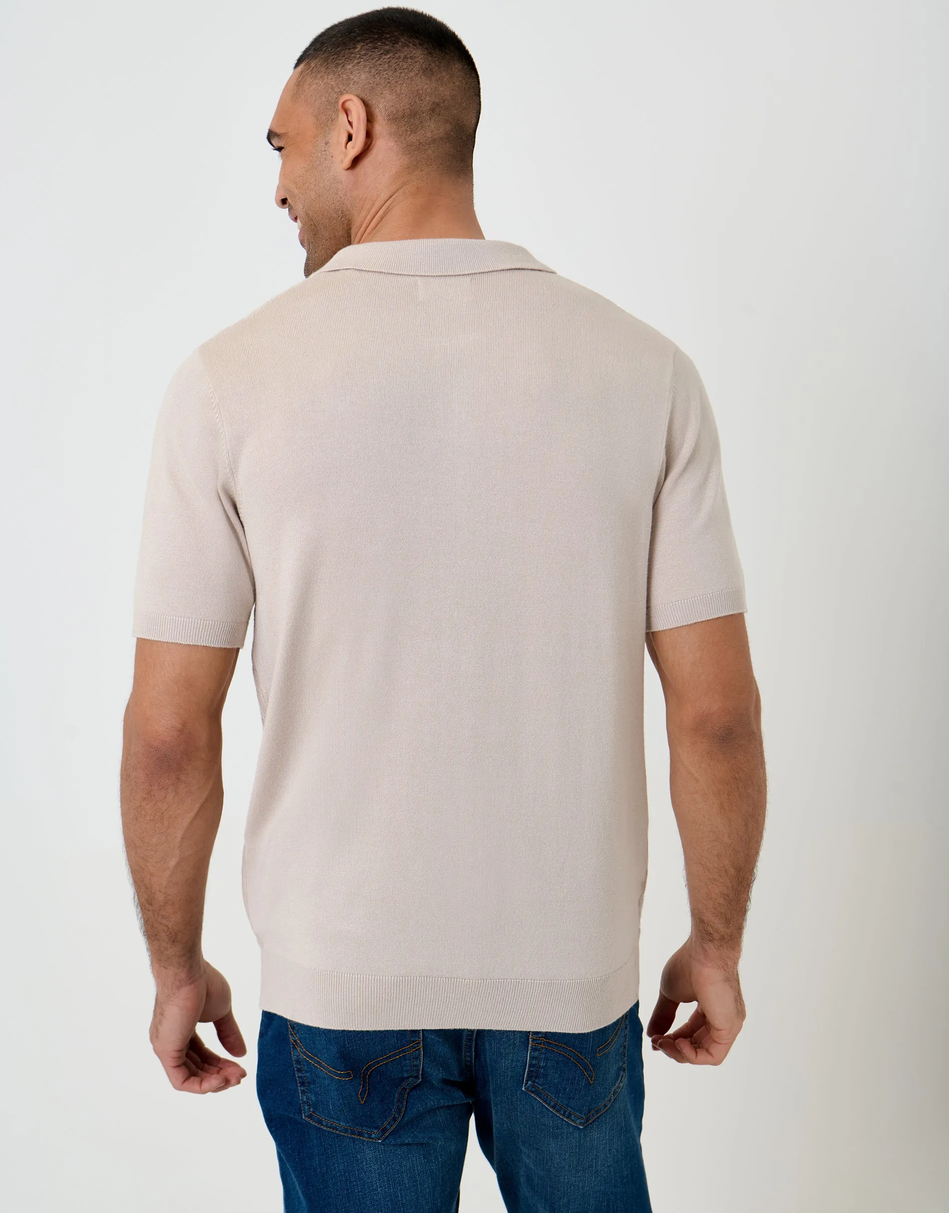 Taupe Textured Knit Quarter Zip Polo sold by Threadbare product image thumbnail 2