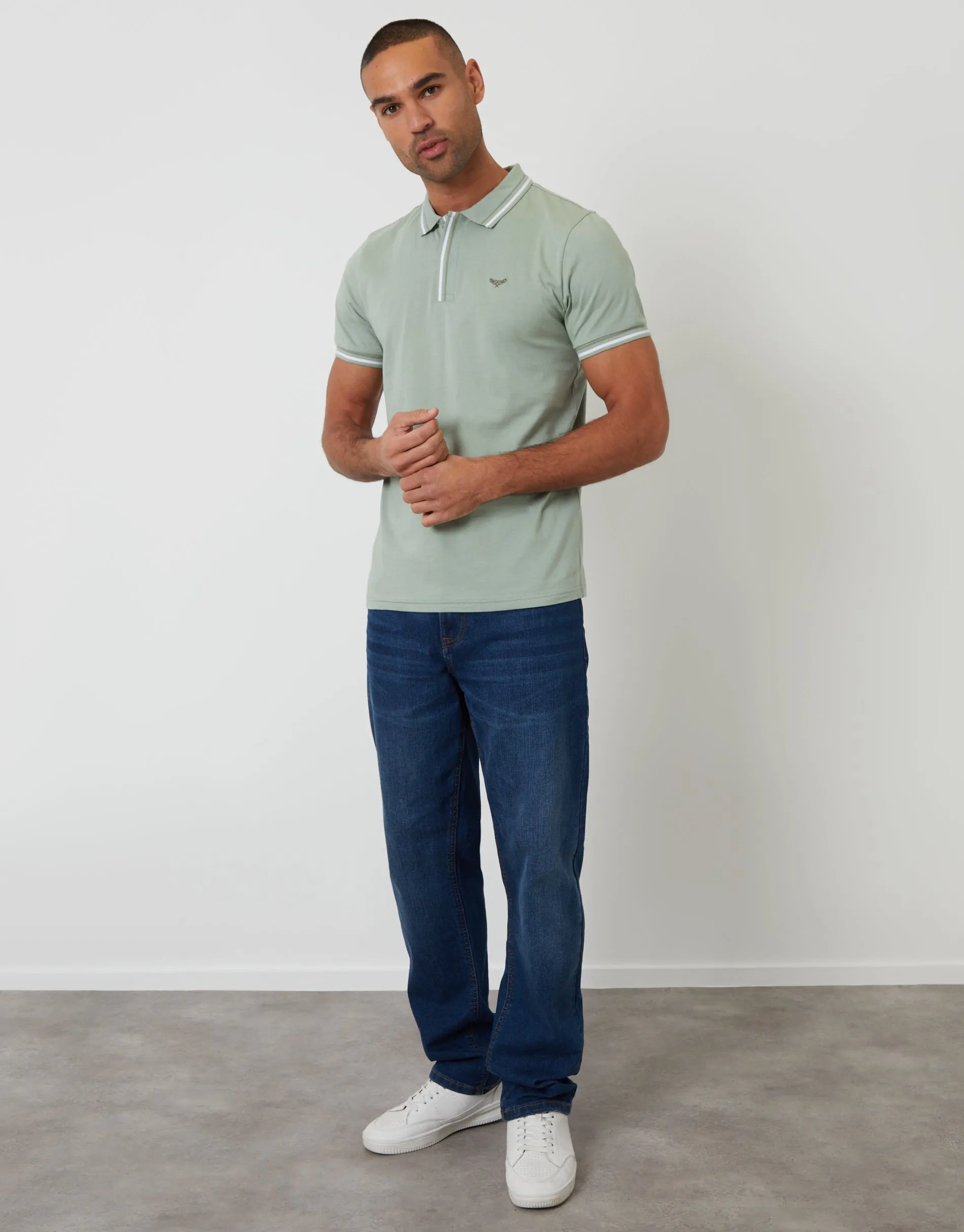 Sage Green Contrast Tipping Hidden Placket Polo Shirt sold by Threadbare product image thumbnail 3