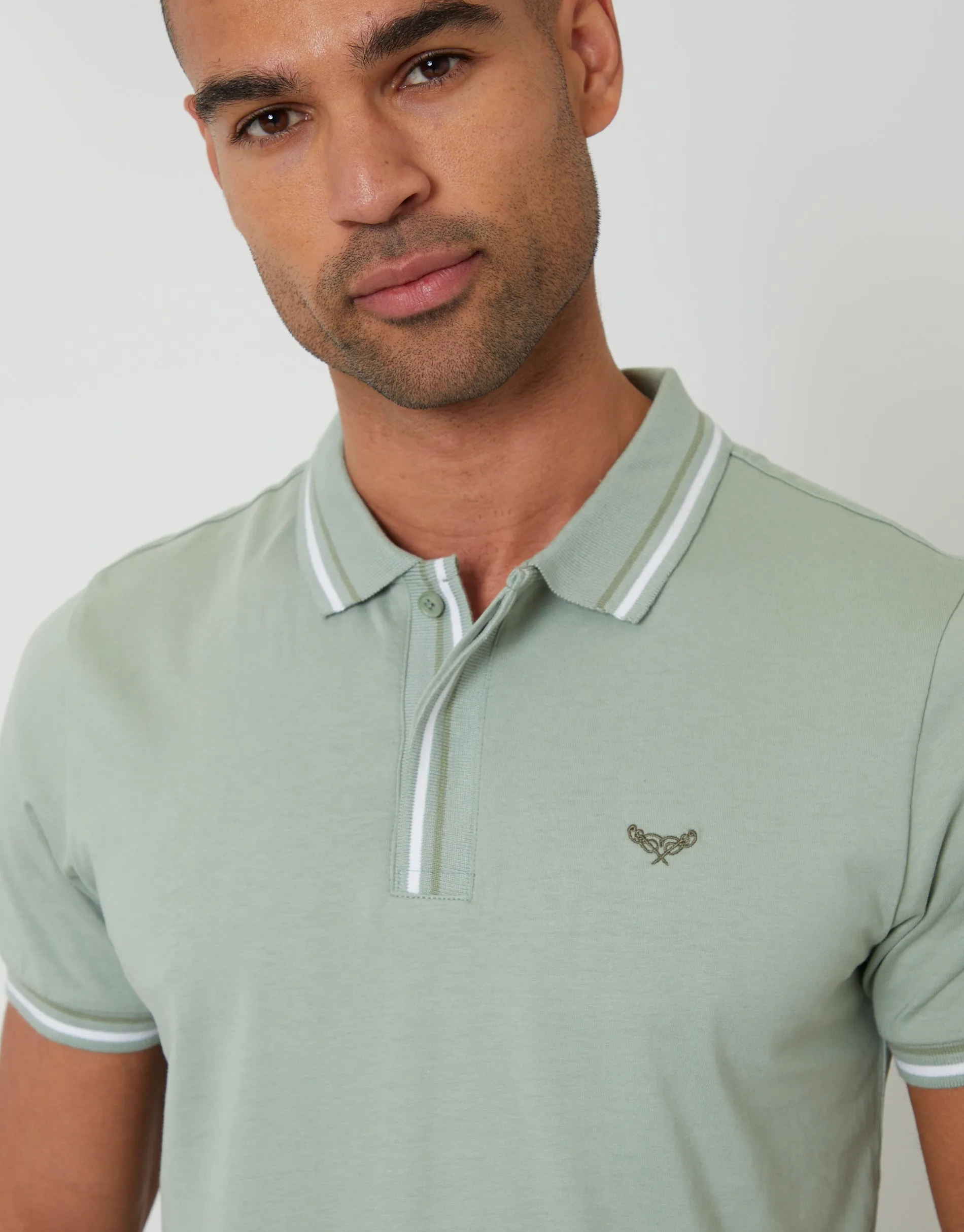 Sage Green Contrast Tipping Hidden Placket Polo Shirt sold by Threadbare product image thumbnail 4