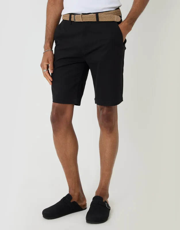 Black Belted Chino Shorts made by Threadbare
