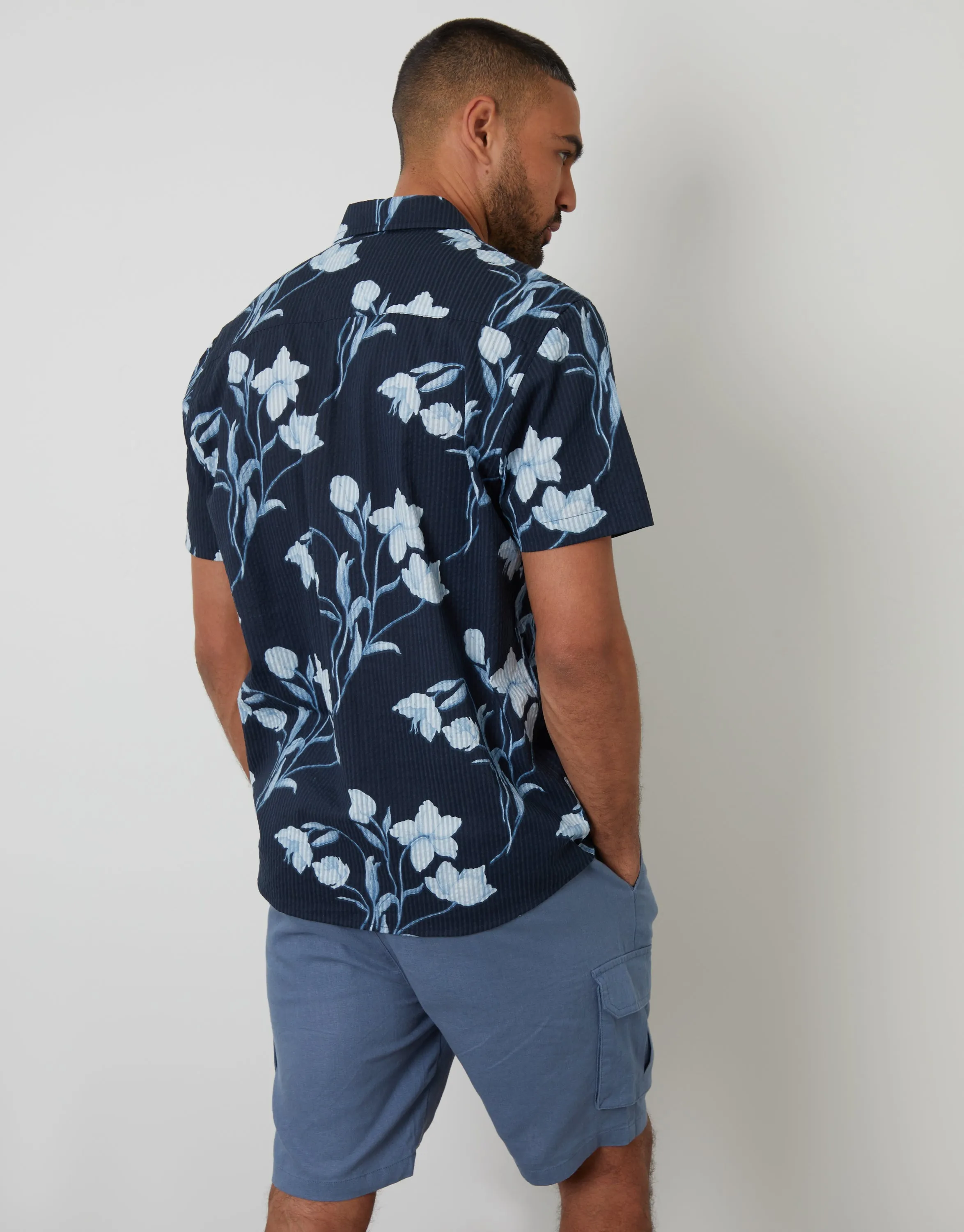 Floral Print Button Down Collar Short Sleeve Shirt in Navy sold by Threadbare product image thumbnail 2