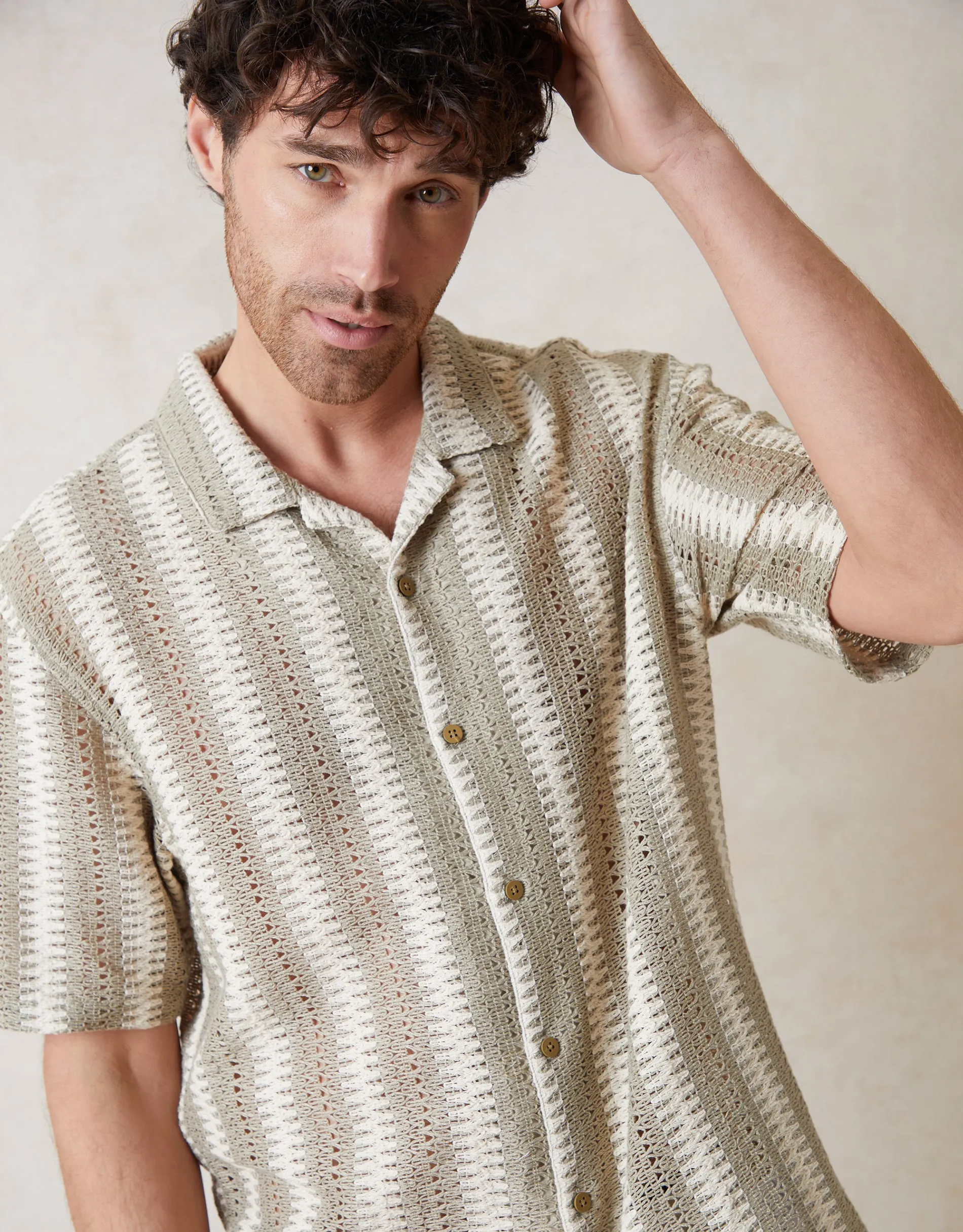 Relaxed Fit Short Sleeve Shirt in Dark Stone & Ecru sold by Threadbare product image thumbnail 3