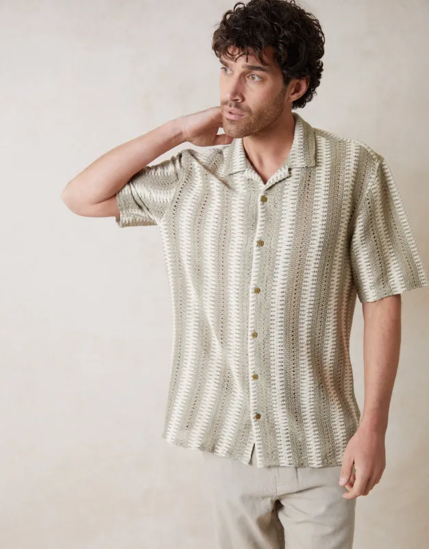Relaxed Fit Short Sleeve Shirt in Dark Stone & Ecru made by Threadbare