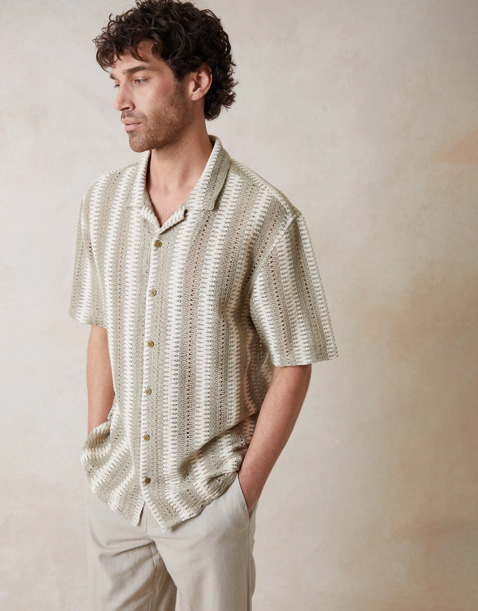 Relaxed Fit Short Sleeve Shirt in Dark Stone & Ecru sold by Threadbare product image thumbnail 2