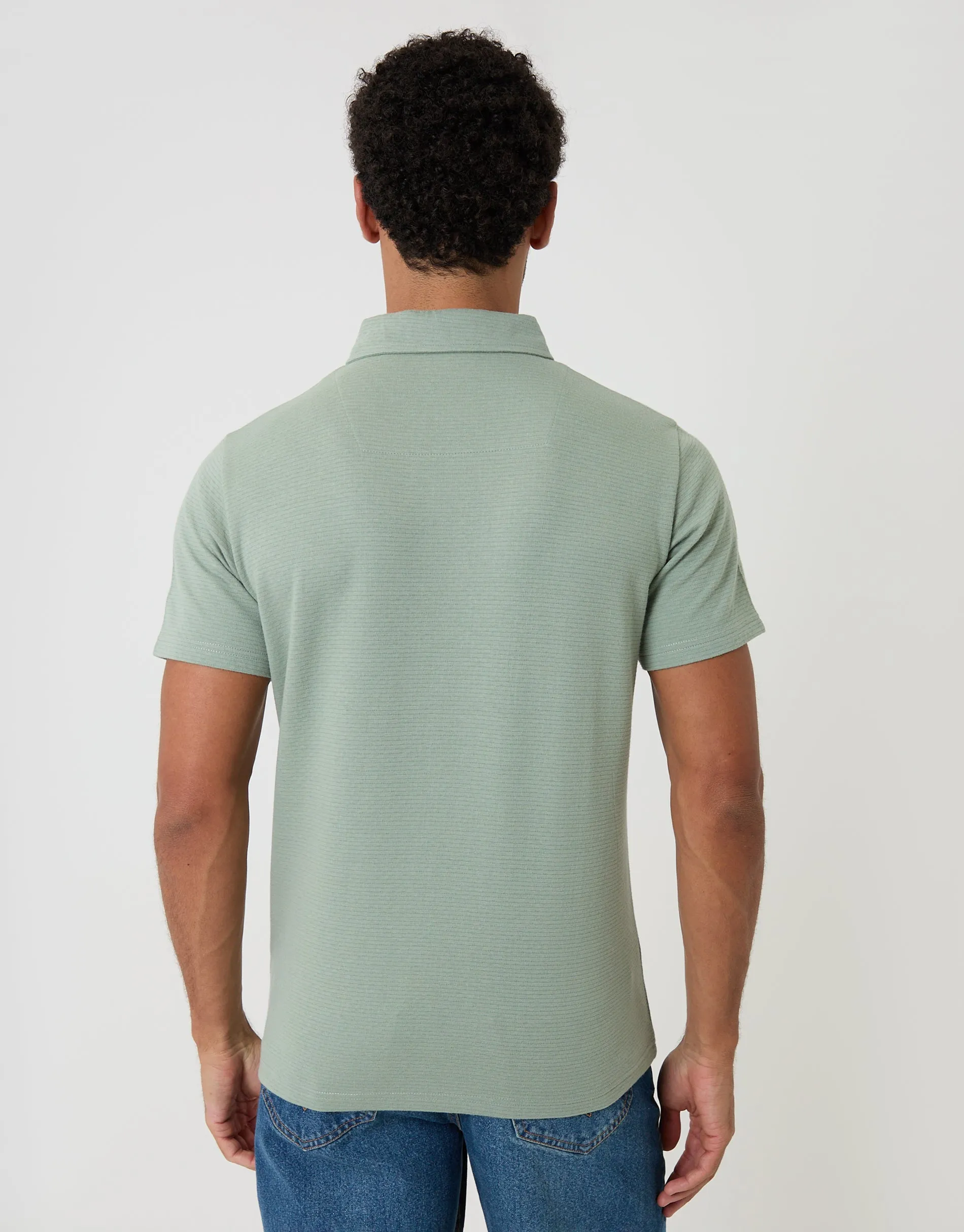 Textured Hidden Placket Polo Shirt in Sage Green sold by Threadbare product image thumbnail 2