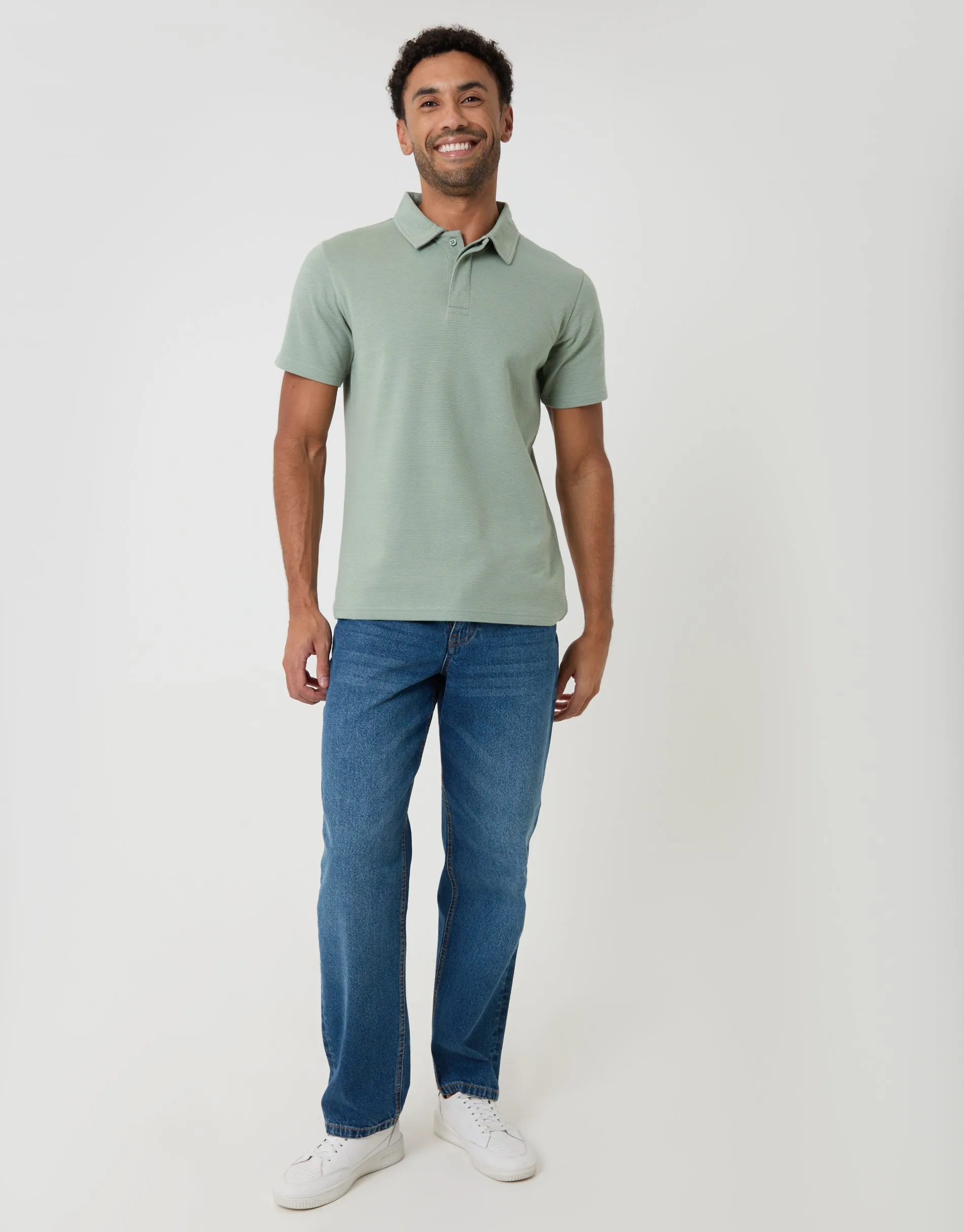 Textured Hidden Placket Polo Shirt in Sage Green sold by Threadbare product image thumbnail 3