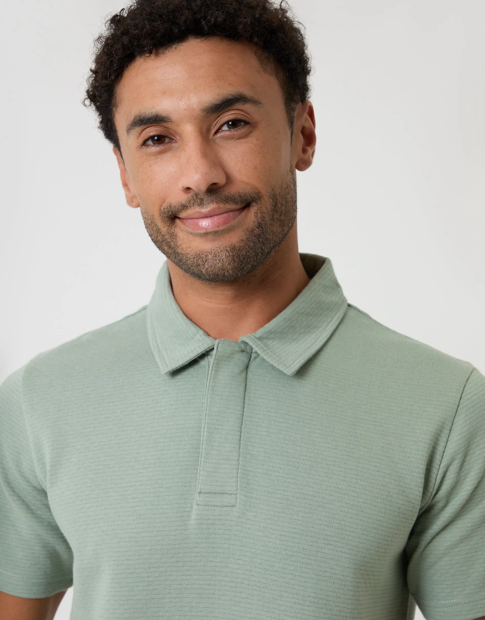 Textured Hidden Placket Polo Shirt in Sage Green sold by Threadbare product image thumbnail 4