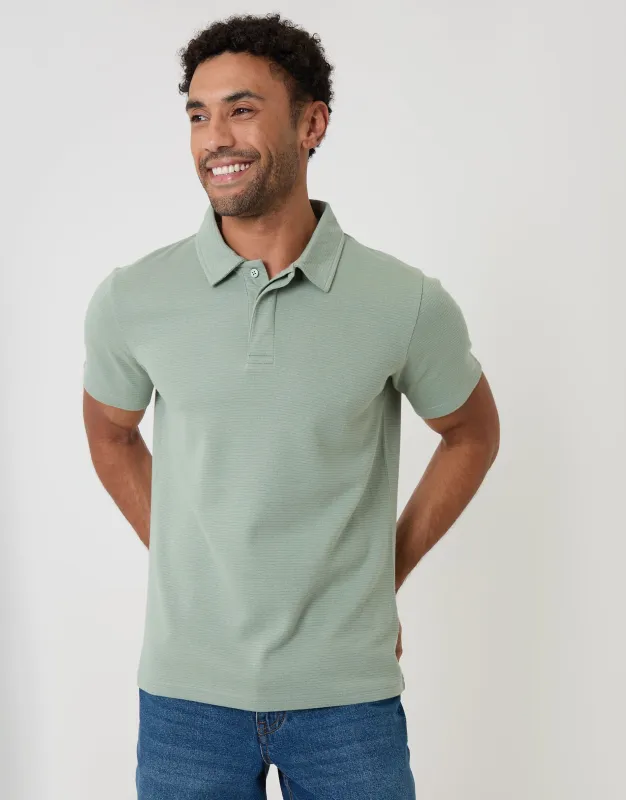 Textured Hidden Placket Polo Shirt in Sage Green made by Threadbare