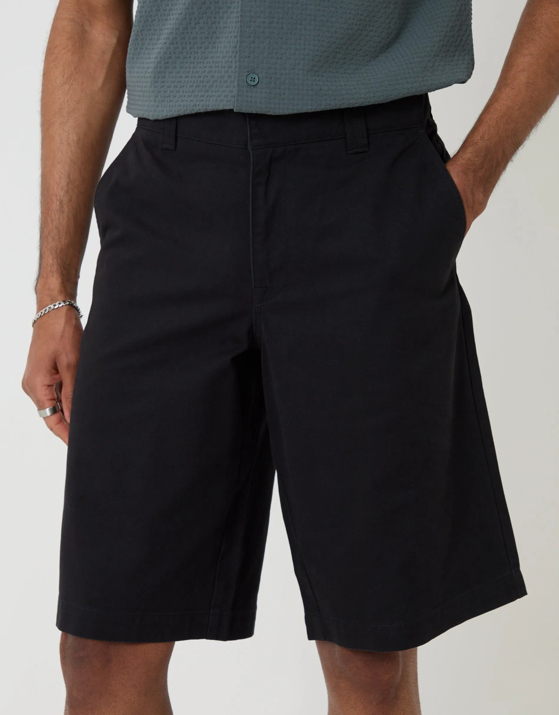 Black Baggy Fit Cotton Chino Shorts sold by Threadbare product image thumbnail 4