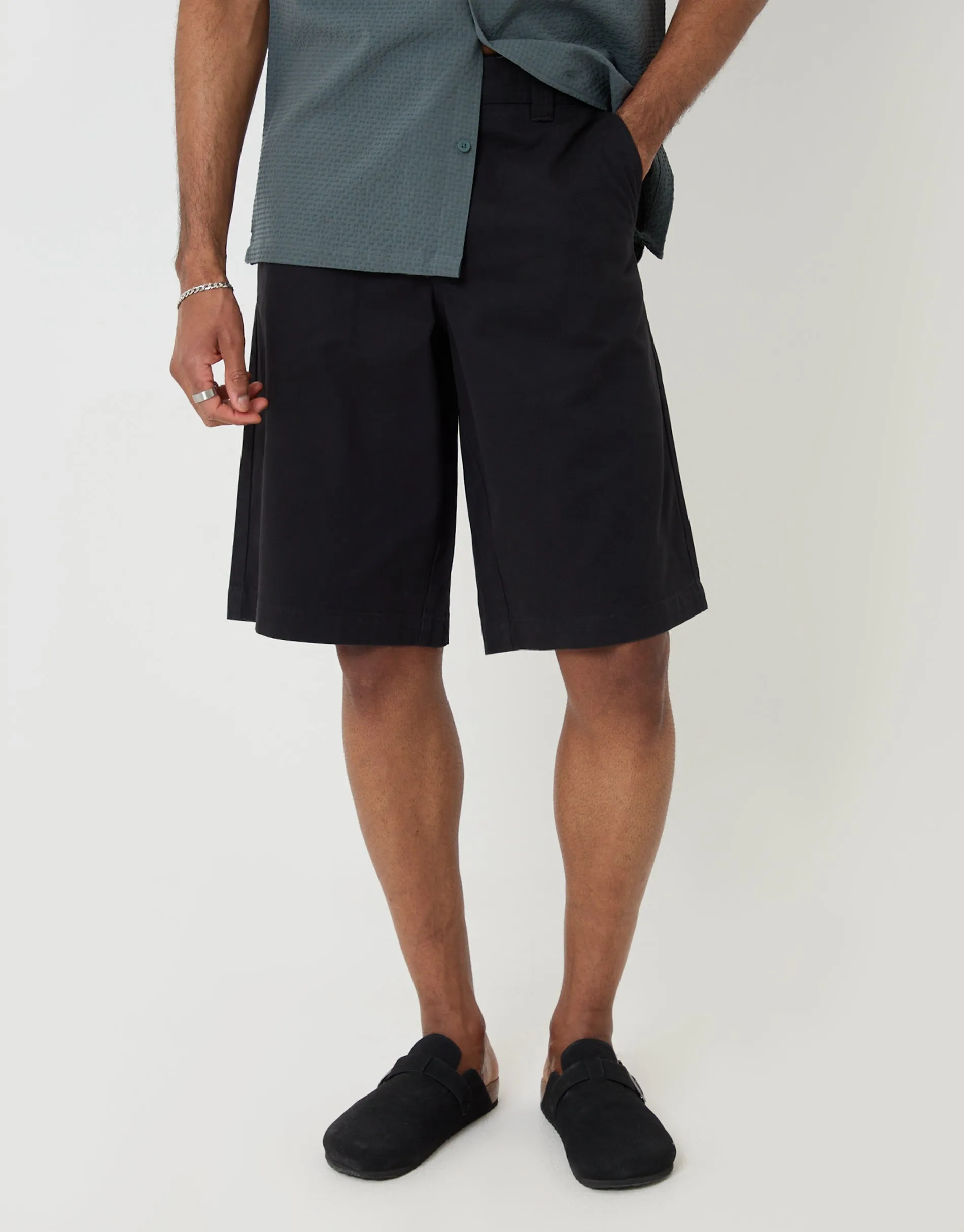 Black Baggy Fit Cotton Chino Shorts sold by Threadbare product image thumbnail 2