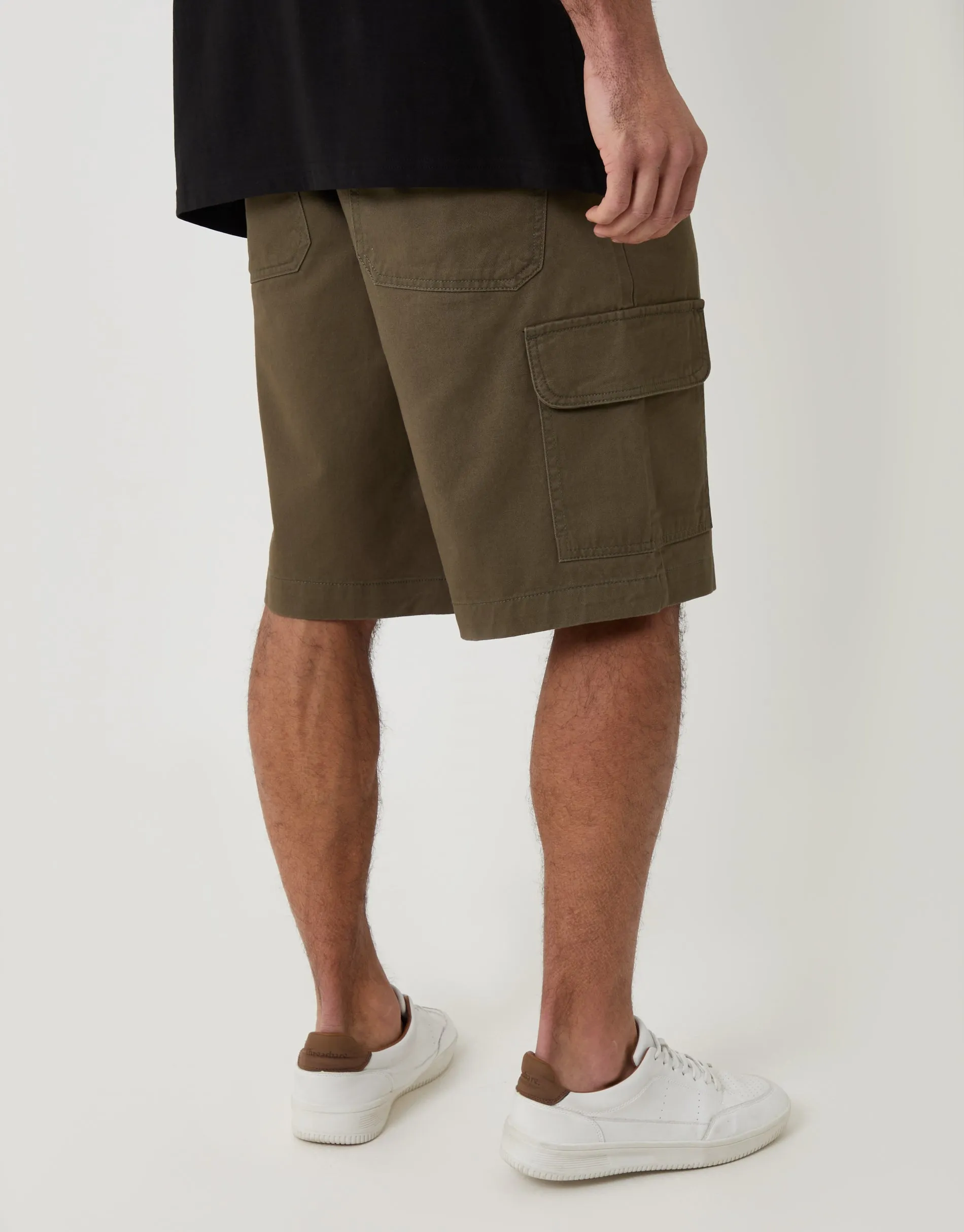 Baggy Fit Cotton Cargo Shorts in Khaki Green sold by Threadbare product image thumbnail 4
