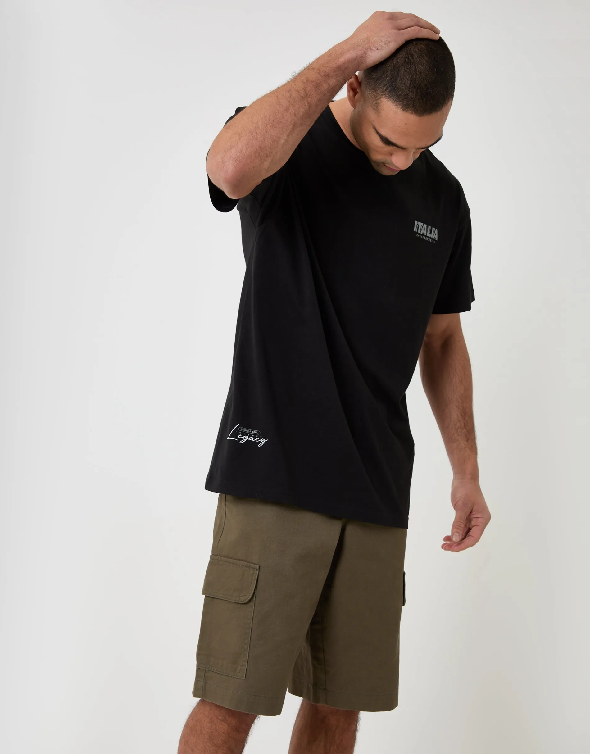 Baggy Fit Cotton Cargo Shorts in Khaki Green sold by Threadbare
