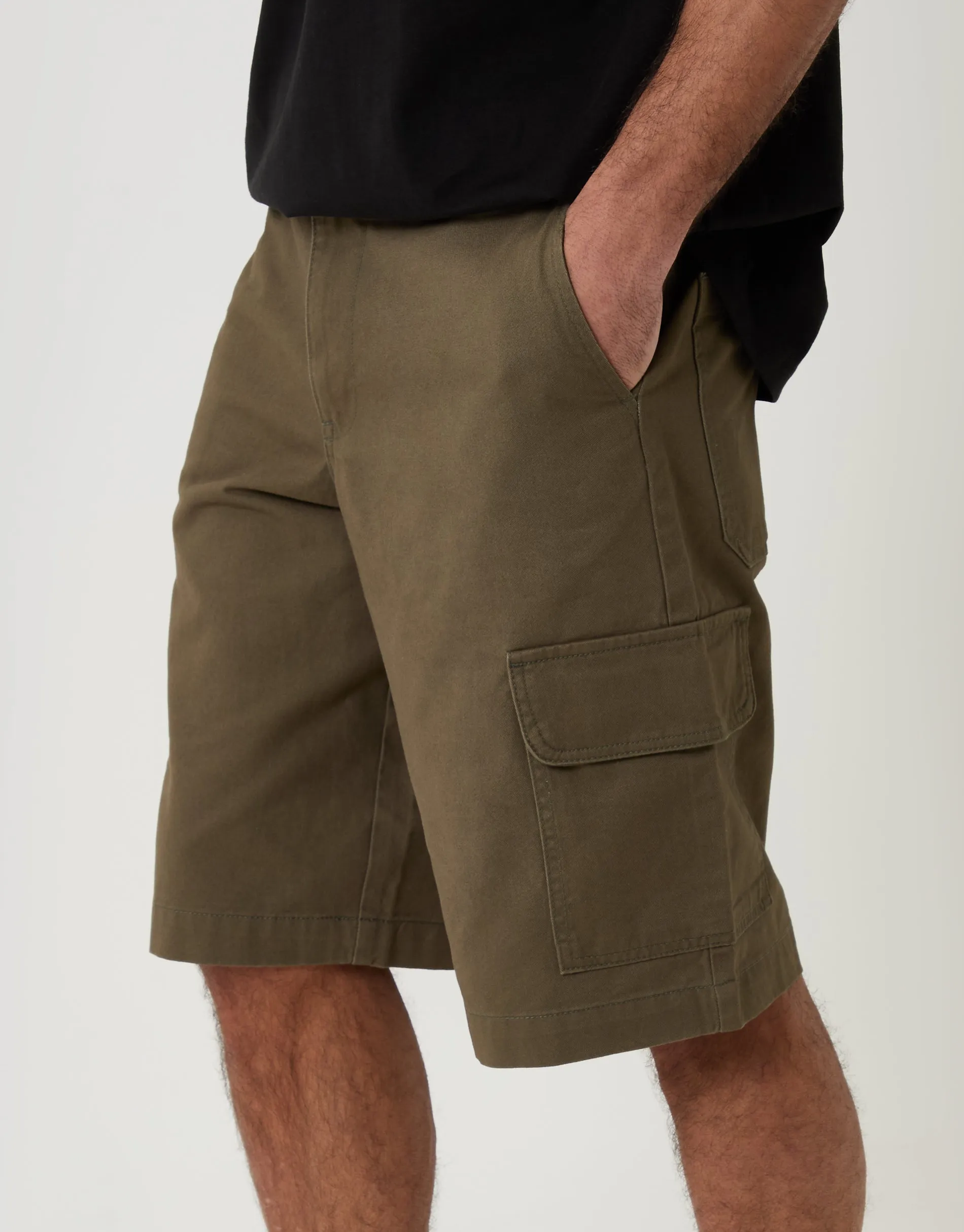 Baggy Fit Cotton Cargo Shorts in Khaki Green sold by Threadbare product image thumbnail 2