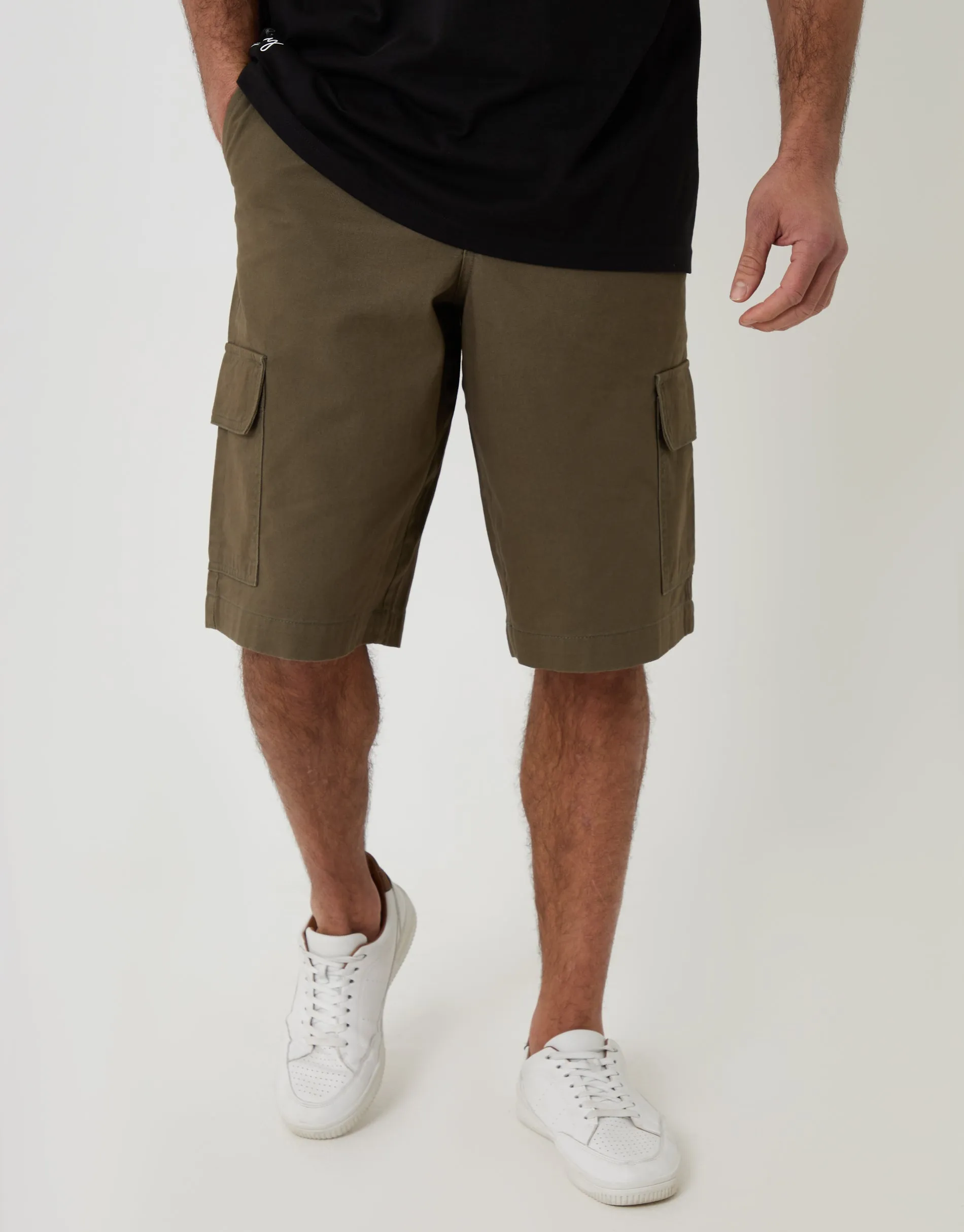 Baggy Fit Cotton Cargo Shorts in Khaki Green sold by Threadbare product image thumbnail 3
