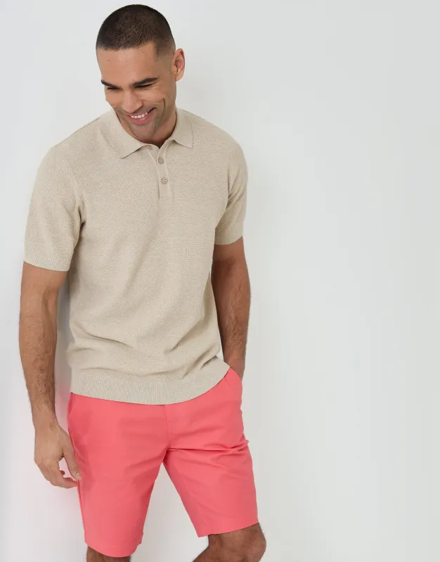 Taupe Moss Stitch Knitted Polo made by Threadbare