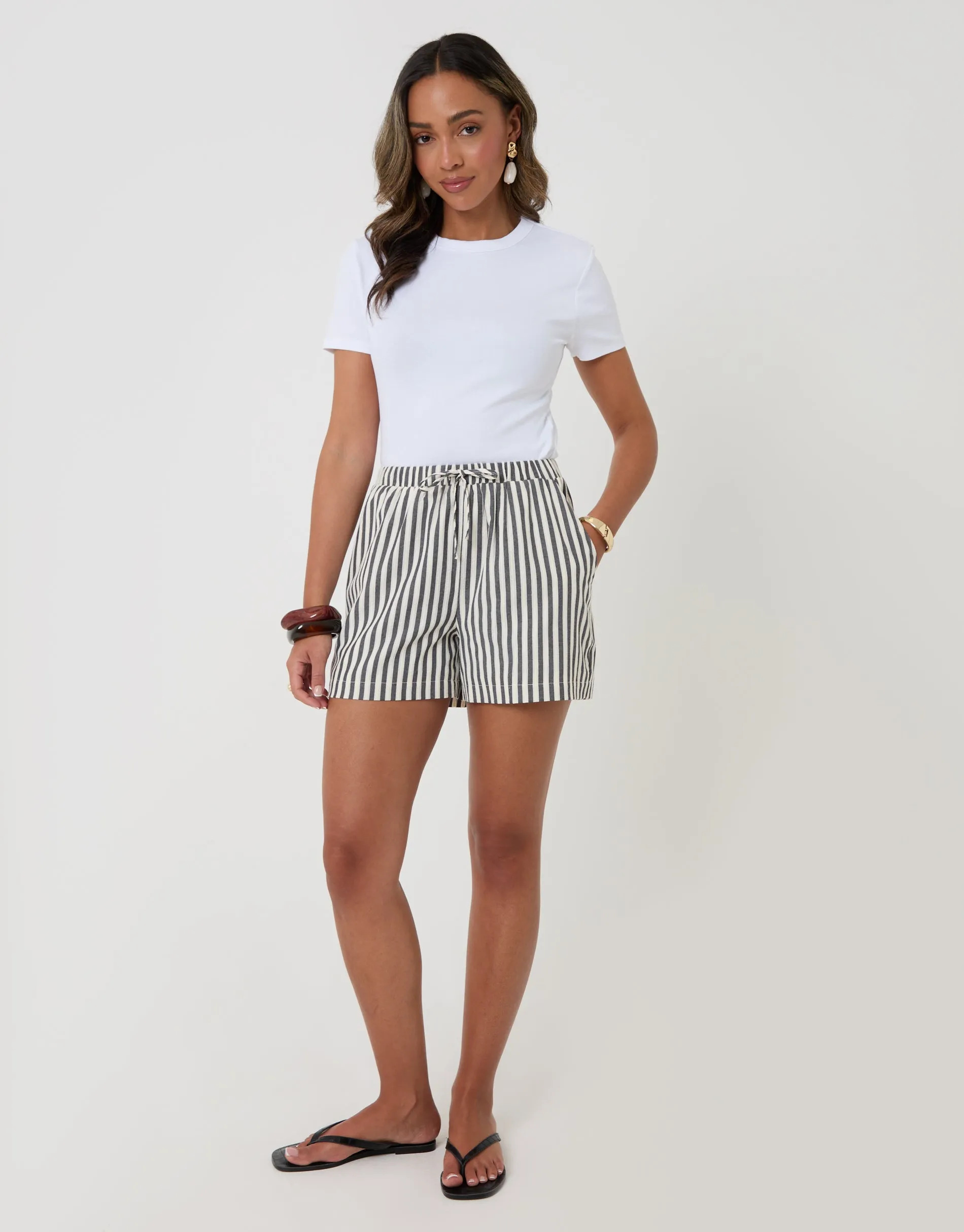 Navy Stripe Drawstring Shorts with Pockets sold by Threadbare product image thumbnail 4