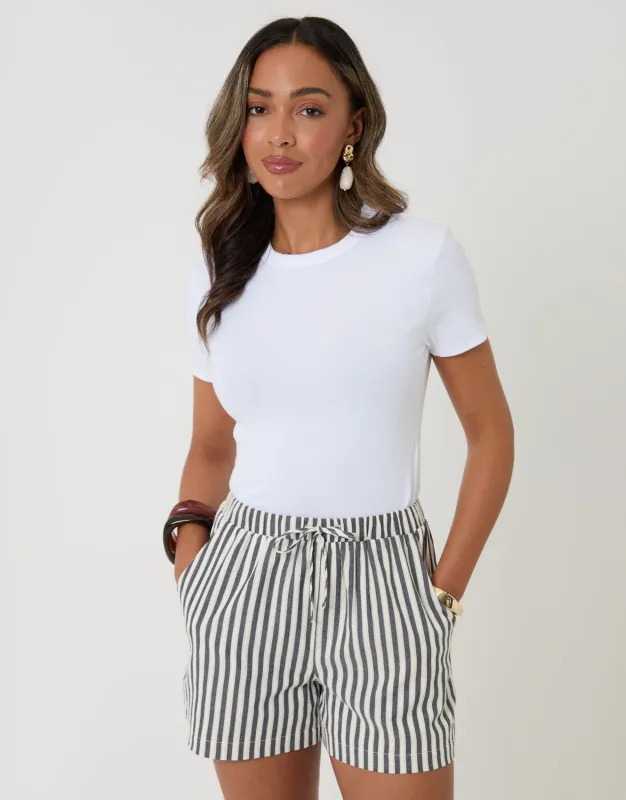 Navy Stripe Drawstring Shorts with Pockets made by Threadbare