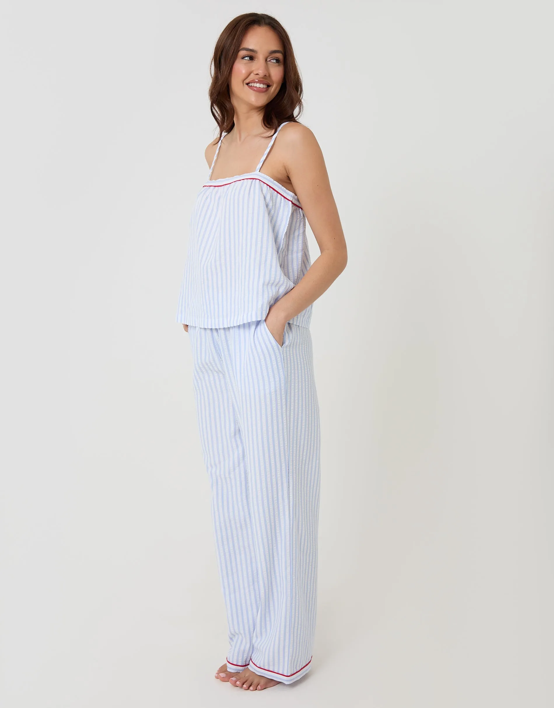 Blue Stripe A-Line Cami Seersucker Pyjama Set sold by Threadbare product image thumbnail 4