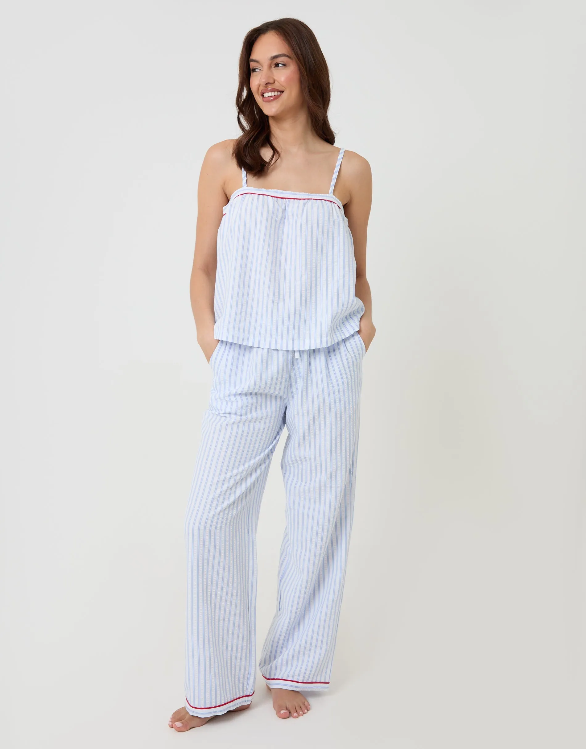 Blue Stripe A-Line Cami Seersucker Pyjama Set sold by Threadbare product image thumbnail 2