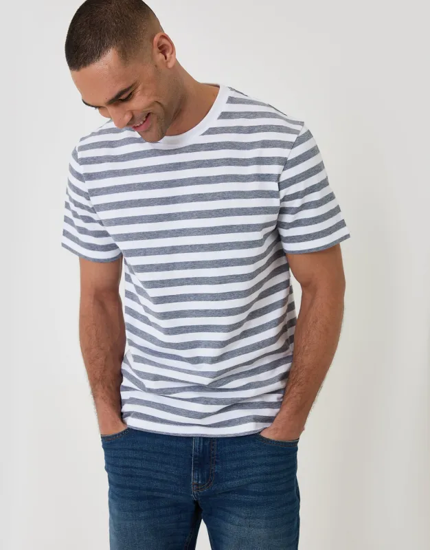 Cotton Pique T-Shirt in Denim Blue Stripe made by Threadbare